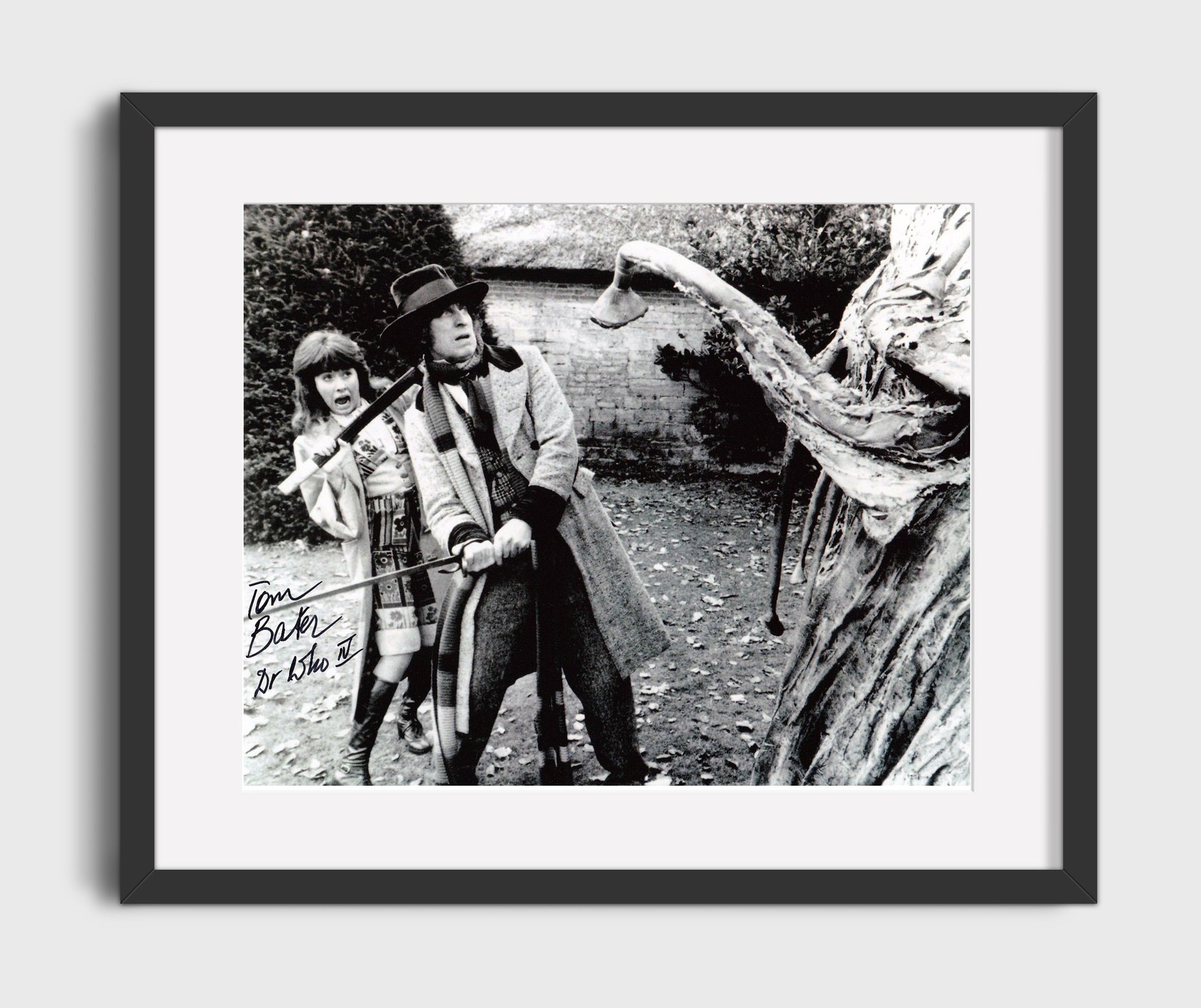 Doctor Who - Tom Baker (Fourth Doctor) Giant Plant Encounter Scene - Vintage Television Wall Art - 16x20 Gallery Frame wall art print - television decor