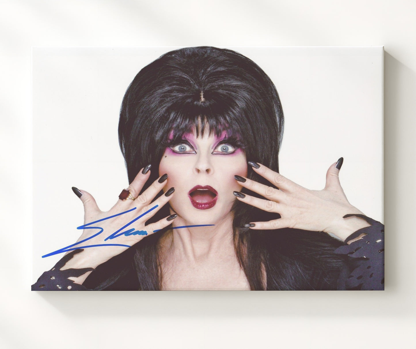 Elvira - Cassandra Peterson (Elvira) Horror Host Shock Glam Reaction Scene - Vintage Television Wall Art - 20x24 Canvas wall art print - television decor