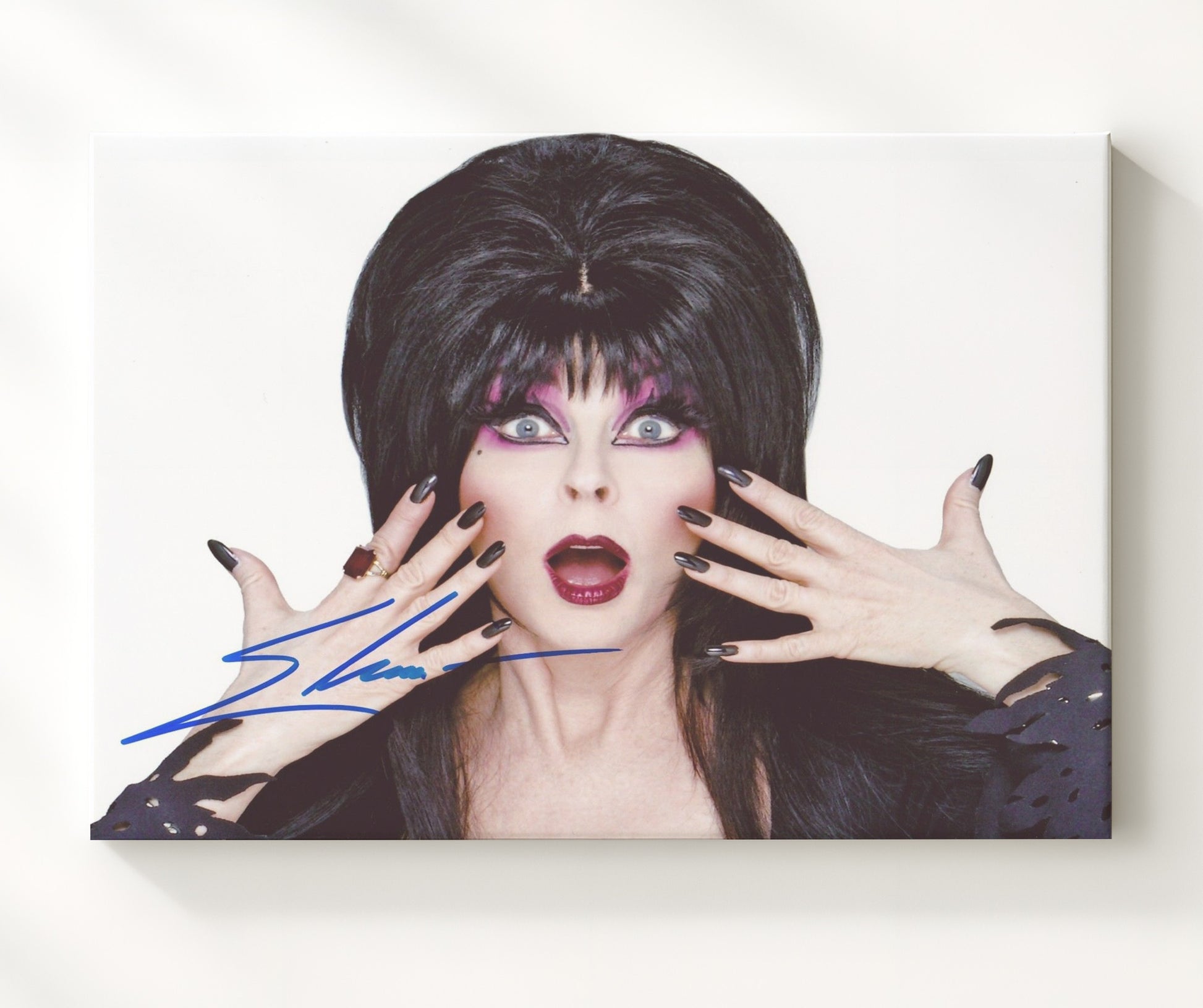 Elvira - Cassandra Peterson (Elvira) Horror Host Shock Glam Reaction Scene - Vintage Television Wall Art - 20x24 Canvas wall art print - television decor