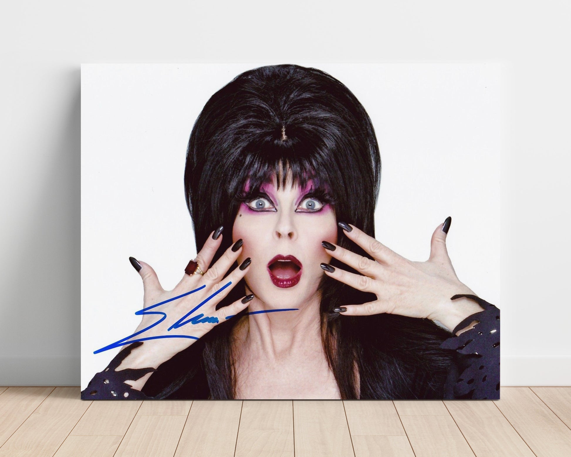 Elvira - Cassandra Peterson (Elvira) Horror Host Shock Glam Reaction Scene - Vintage Television Wall Art - 16x20 Unframed Print wall art print - television decor