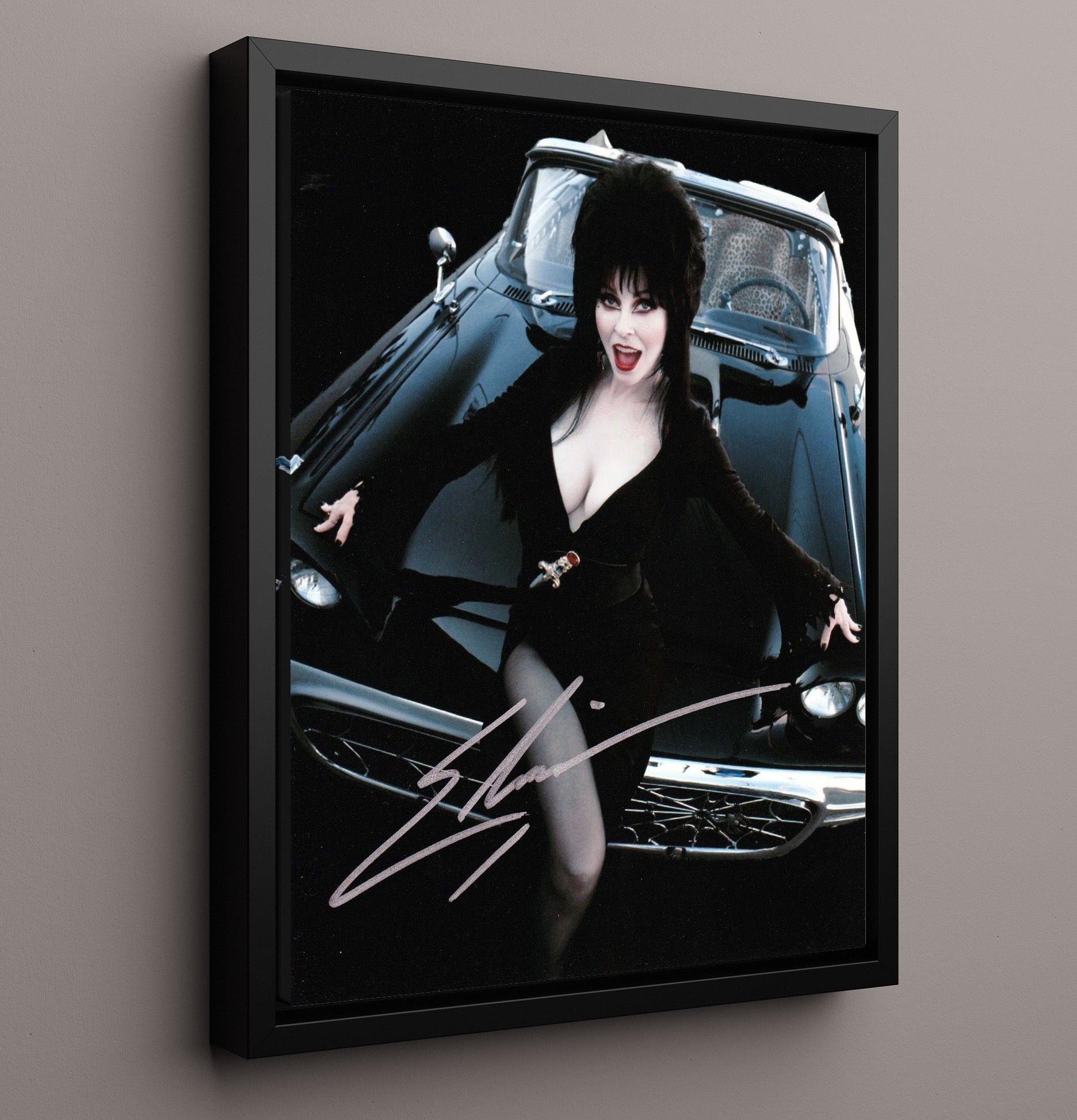 Elvira Mistress of the Dark - Cassandra Peterson Gothic Horror Host Icon - Vintage Television Wall Art - 16x20 Framed Canvas wall art print - television decor