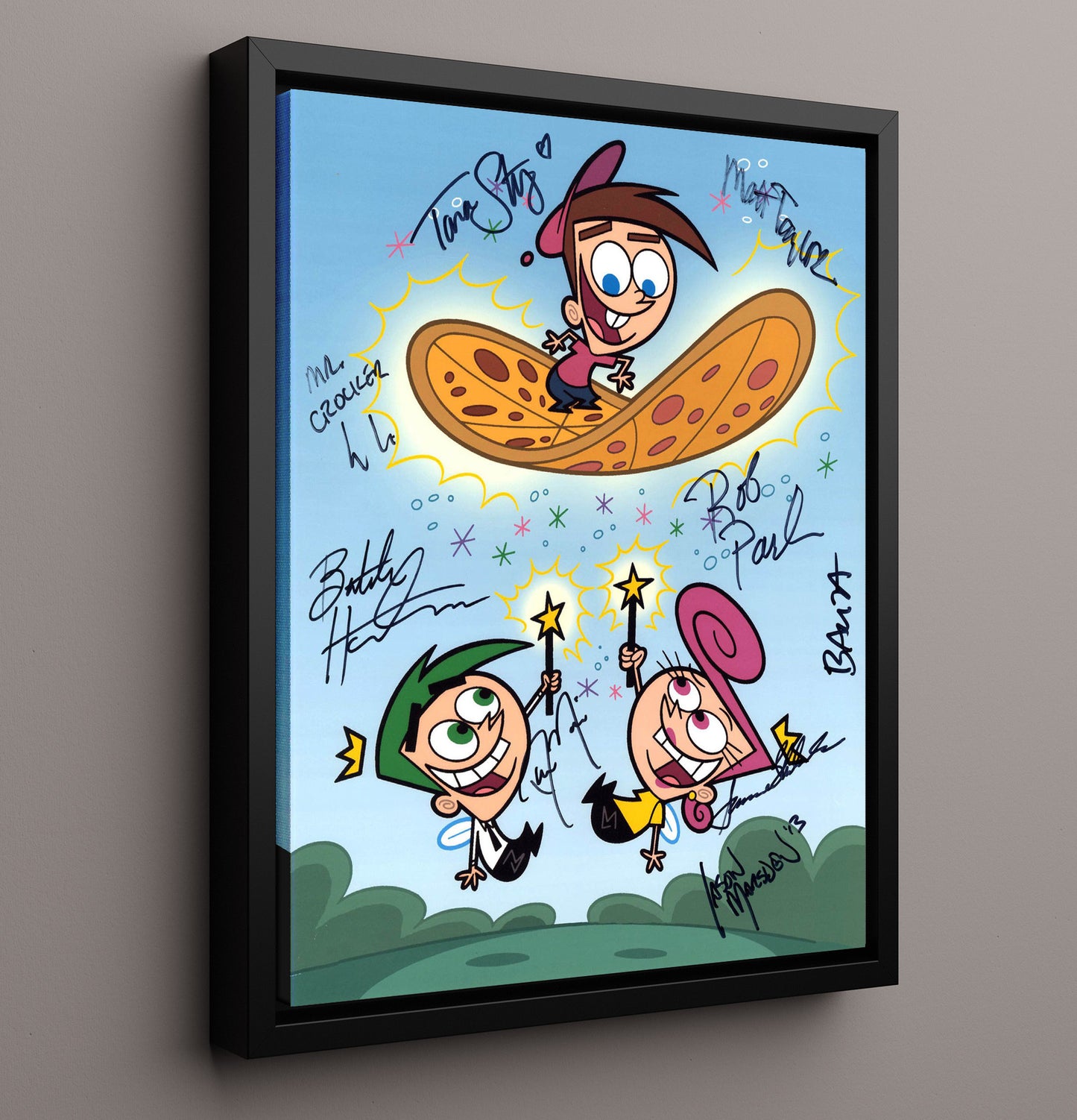 Fairly OddParents - Timmy Turner Cosmo Wanda Pizza Carpet - Vintage Television Wall Art - 16x20 Framed Canvas wall art print - television decor