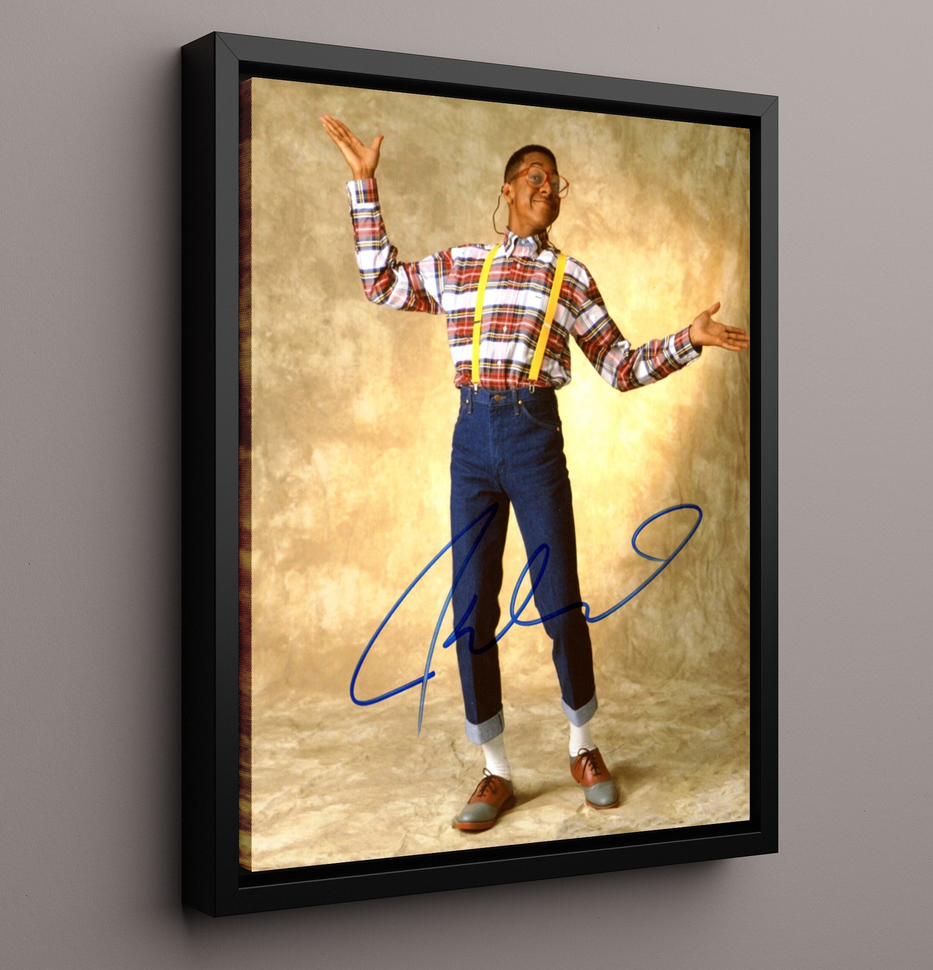Family Matters - Jaleel White Steve Urkel Suspenders Pose - Vintage Television Wall Art - 16x20 Framed Canvas wall art print - television decor