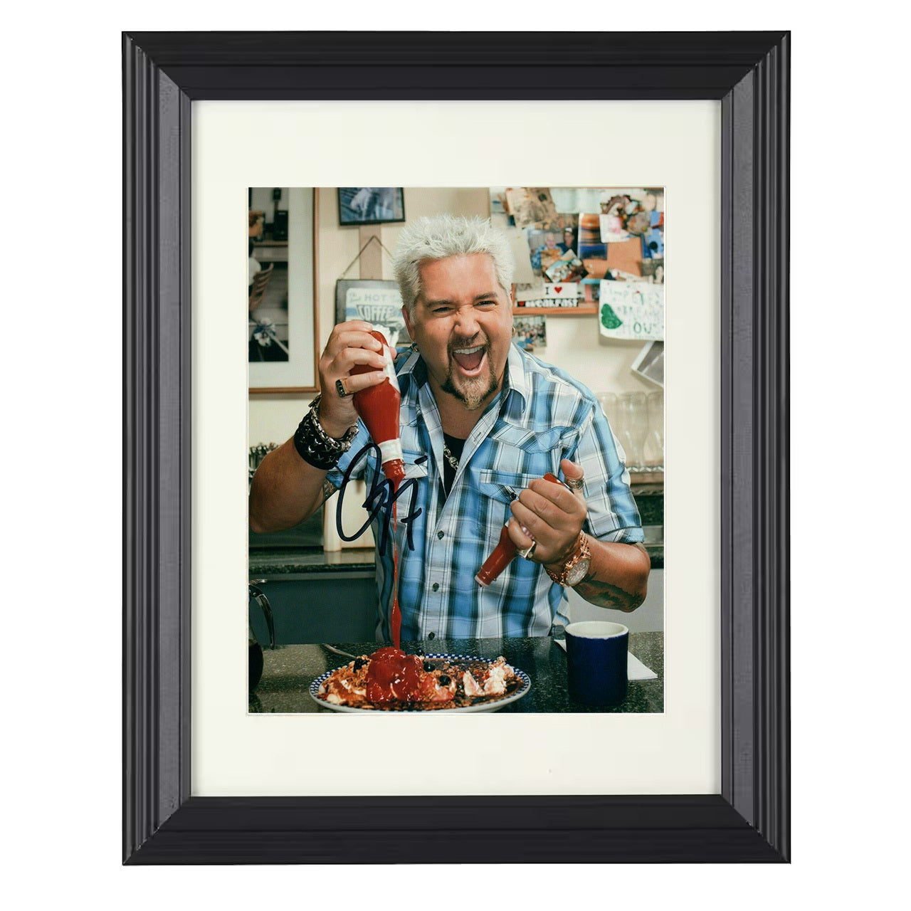 Food Network – Guy Fieri Diner Breakfast Sauce Pour – 8x10 black beveled framed television wall art