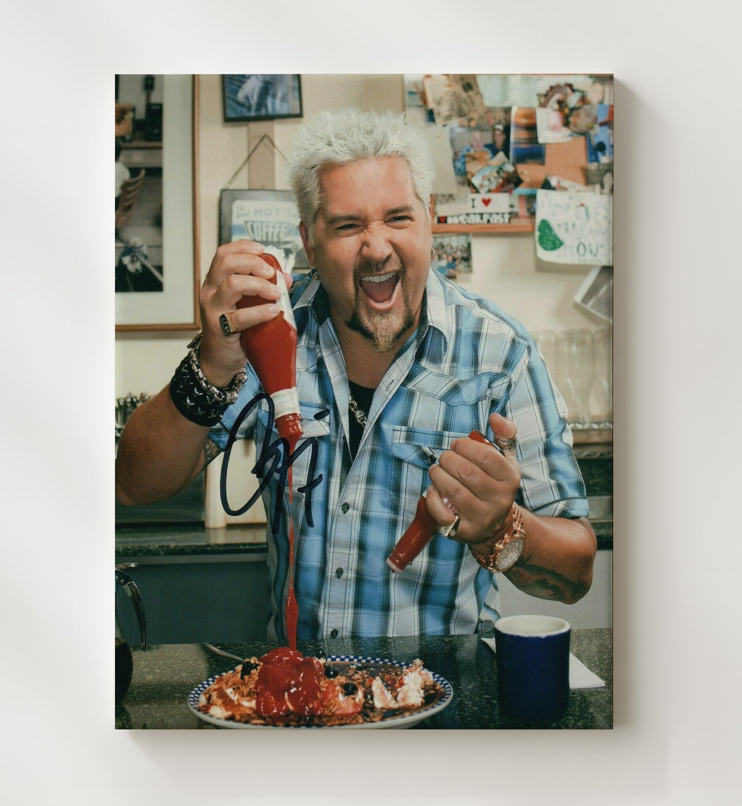 Food Network - Guy Fieri Diner Breakfast Sauce Pour - Vintage Television Wall Art - 20x24 Canvas wall art print - television decor