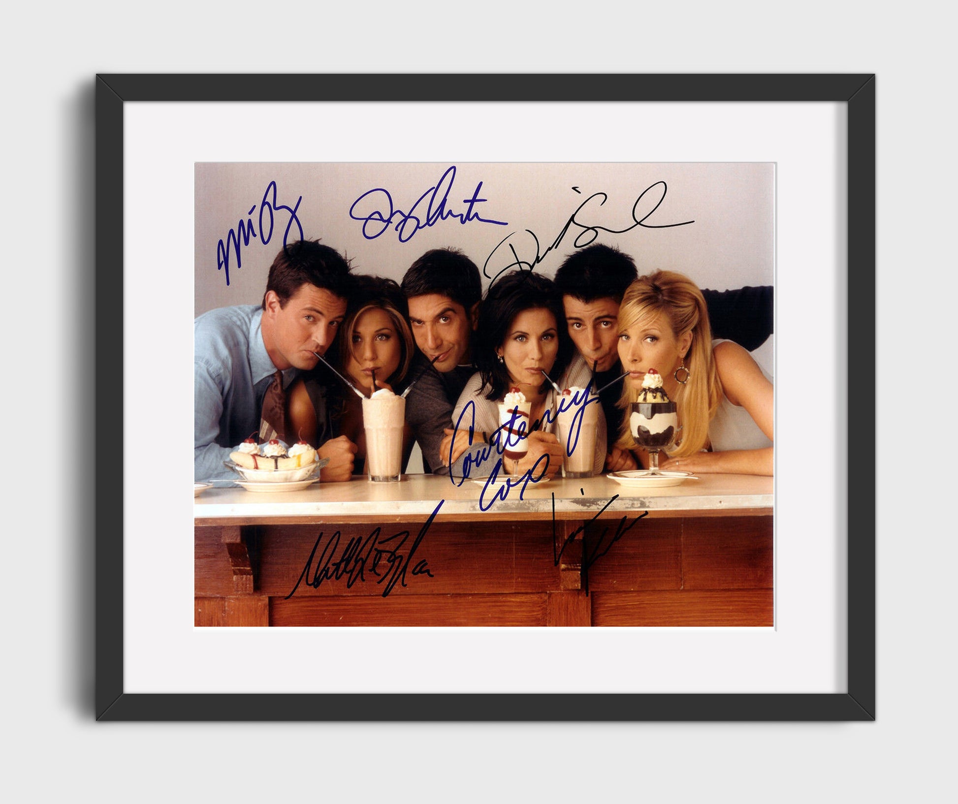 Friends - Jennifer Aniston (Rachel Green) Ensemble Milkshake Diner Scene - Vintage Television Wall Art - 16x20 Gallery Frame wall art print - television decor