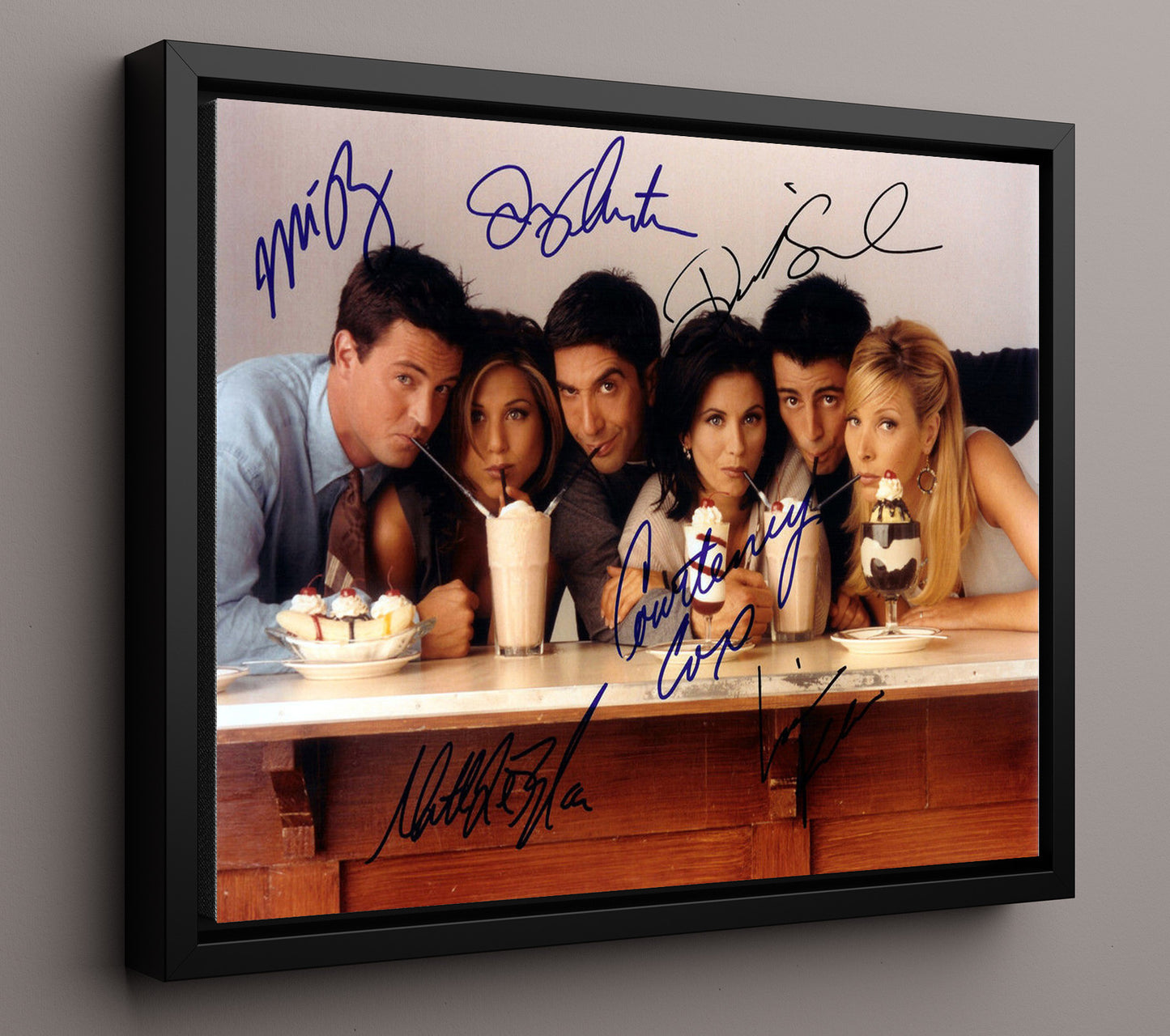 Friends - Jennifer Aniston (Rachel Green) Ensemble Milkshake Diner Scene - Vintage Television Wall Art - 16x20 Framed Canvas wall art print - television decor