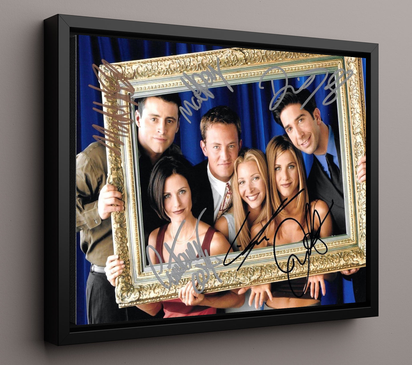 Friends - Jennifer Aniston (Rachel Green) Ensemble Picture Frame Cast Scene - Vintage Television Wall Art - 16x20 Framed Canvas wall art print - television decor