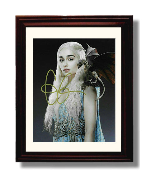 Game of Thrones - Emilia Clarke Daenerys Dragon Shoulder - Vintage Television Wall Art - 8x10 Beveled Frame wall art print - television decor