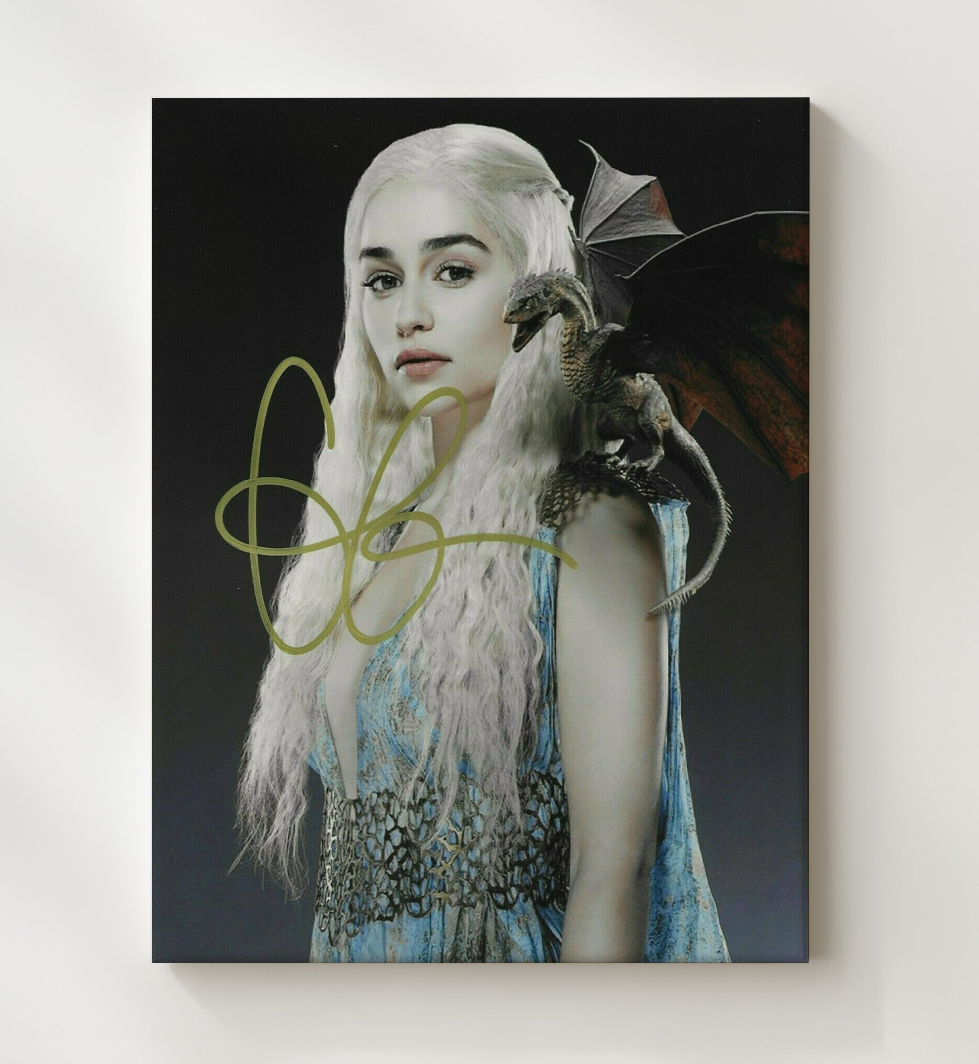 Game of Thrones - Emilia Clarke Daenerys Dragon Shoulder - Vintage Television Wall Art - 20x24 Canvas wall art print - television decor