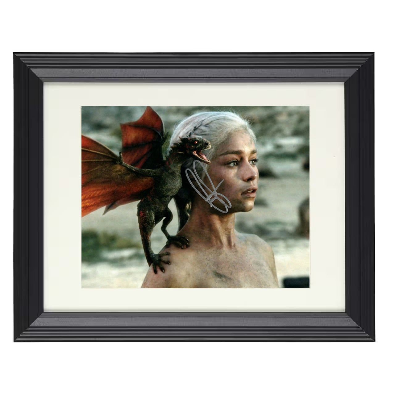 Game of Thrones – Daenerys Targaryen Shoulder Dragon Perch – 8x10 black beveled framed television wall art