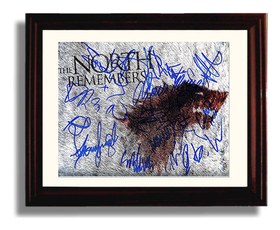 Game of Thrones - Emilia Clarke (Daenerys Targaryen) Ensemble Stark Direwolf Banner Scene - Vintage Television Wall Art - 8x10 Beveled Frame wall art print - television decor