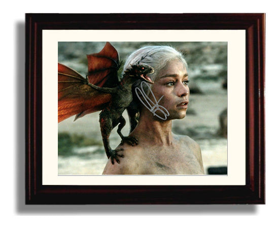 Game of Thrones - Emilia Clarke (Daenerys Targaryen) Shoulder Dragon Perch Scene - Vintage Television Wall Art - 8x10 Beveled Frame wall art print - television decor