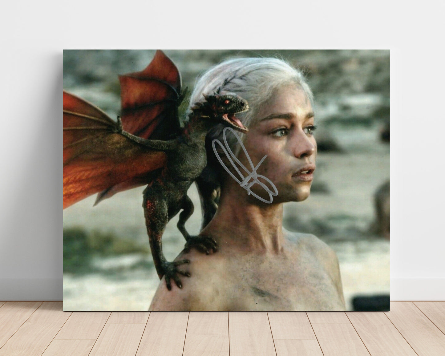 Game of Thrones - Emilia Clarke (Daenerys Targaryen) Shoulder Dragon Perch Scene - Vintage Television Wall Art - 16x20 Unframed Print wall art print - television decor