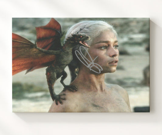 Game of Thrones - Emilia Clarke (Daenerys Targaryen) Shoulder Dragon Perch Scene - Canvas television wall art