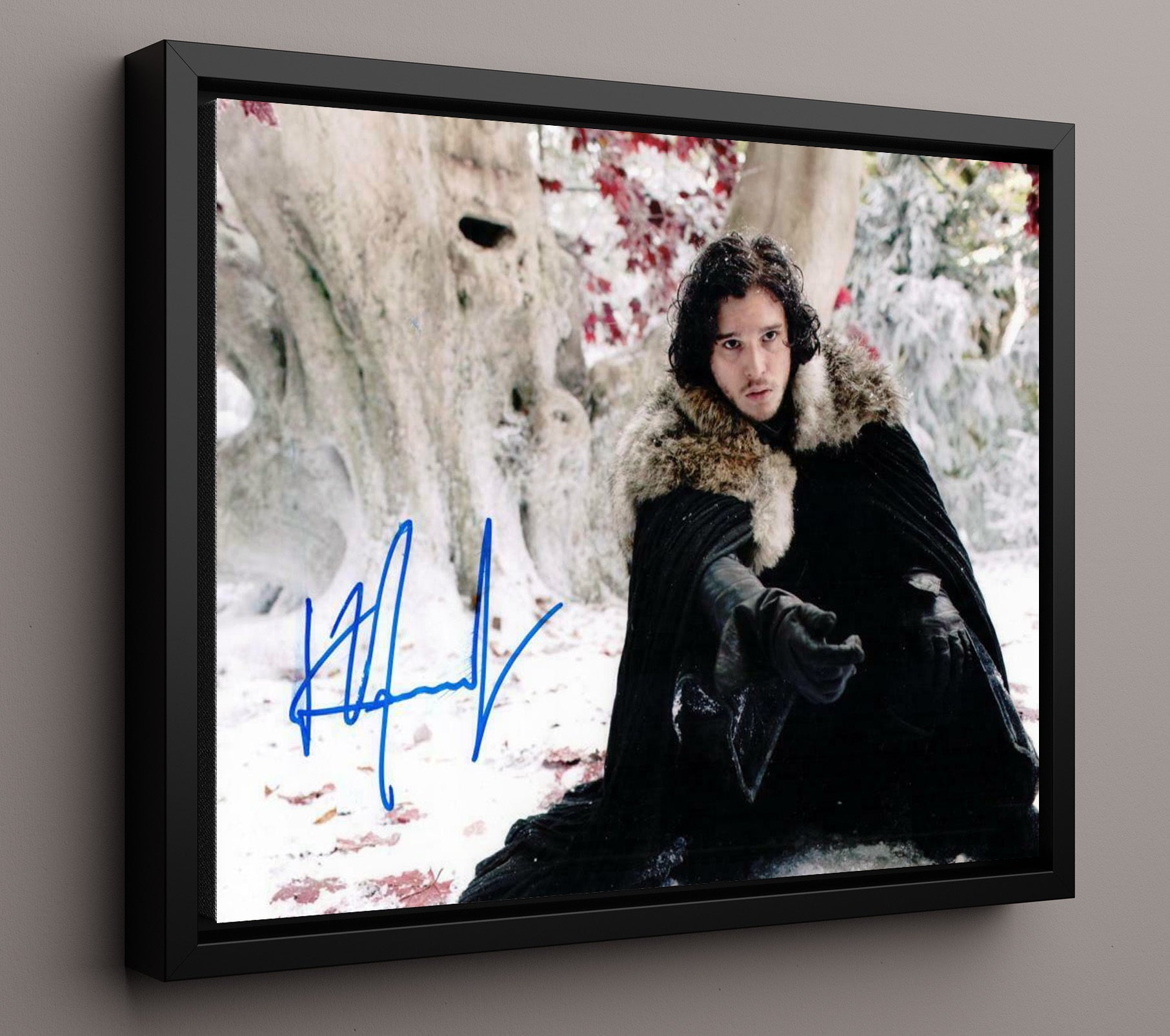 Game of Thrones - Kit Harington (Jon Snow) Weirwood Tree Winter - Vintage Television Wall Art - 16x20 Framed Canvas wall art print - television decor