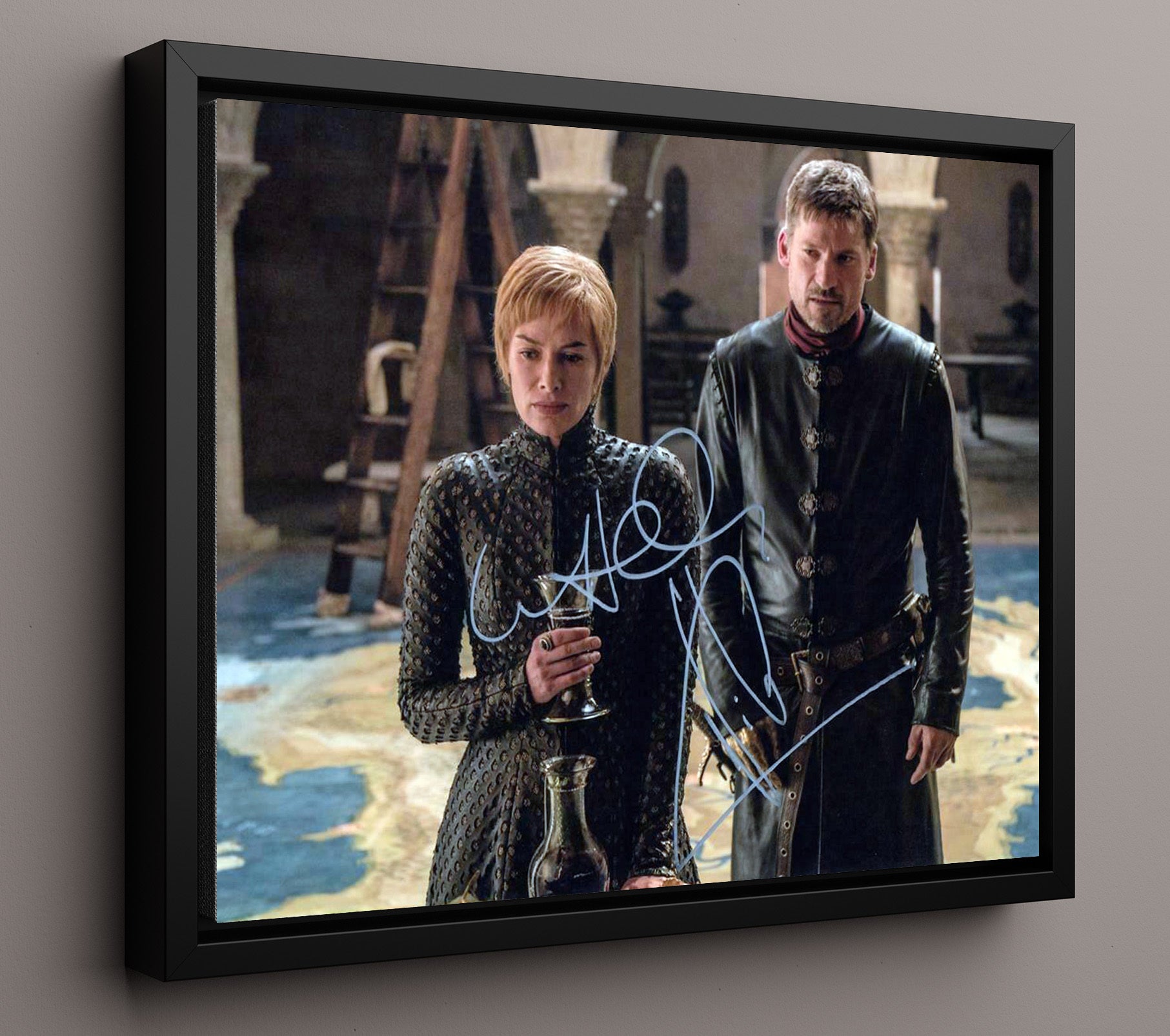 Game of Thrones - Lena Headey (Cersei Lannister) and Nikolaj Coster-Waldau (Jaime Lannister) Throne Room Strategy Exchange - Vintage Television Wall Art - 16x20 Framed Canvas wall art print - television decor