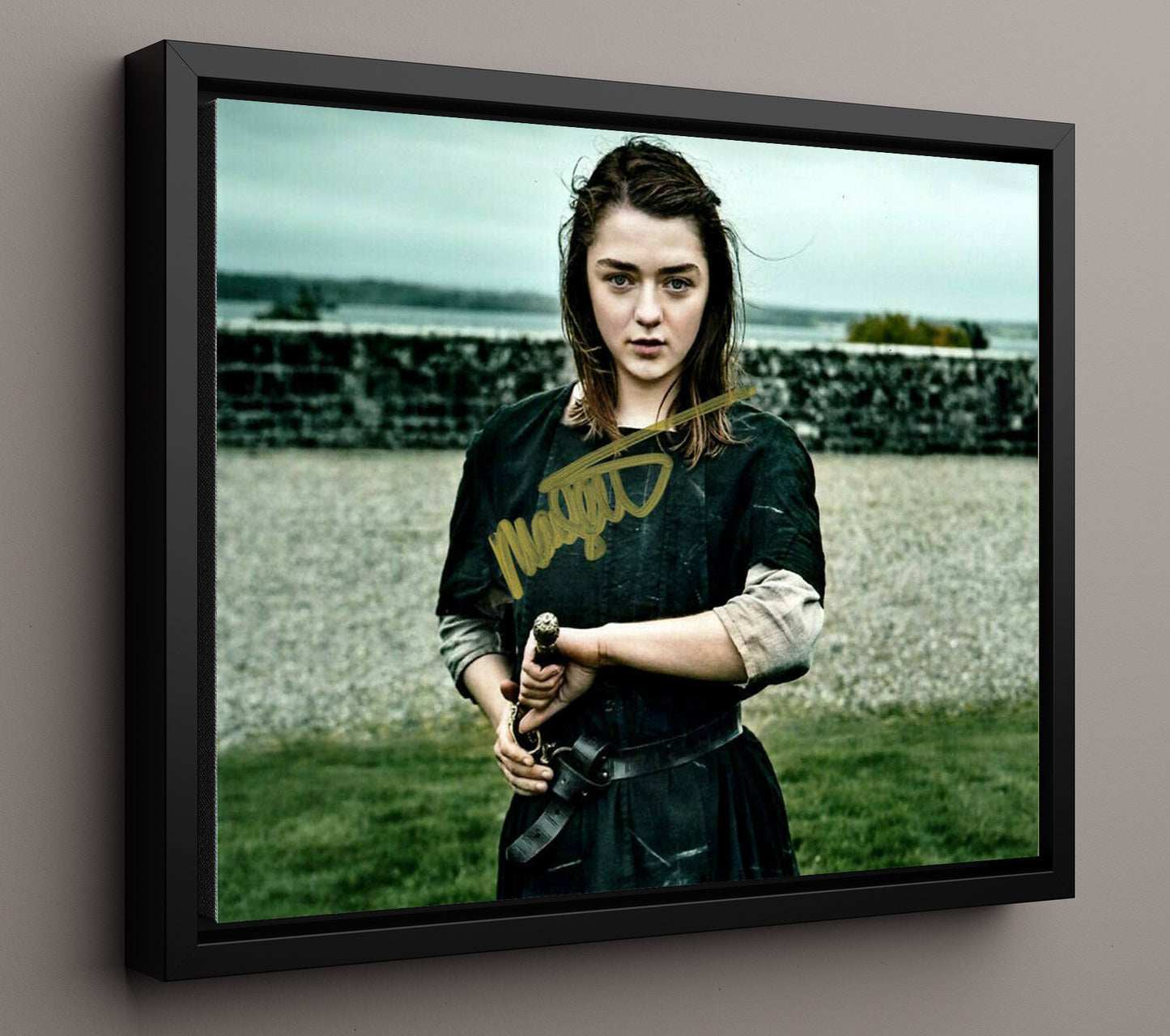Game of Thrones - Maisie Williams (Arya Stark) Sword Training Pose - Vintage Television Wall Art - 16x20 Framed Canvas wall art print - television decor