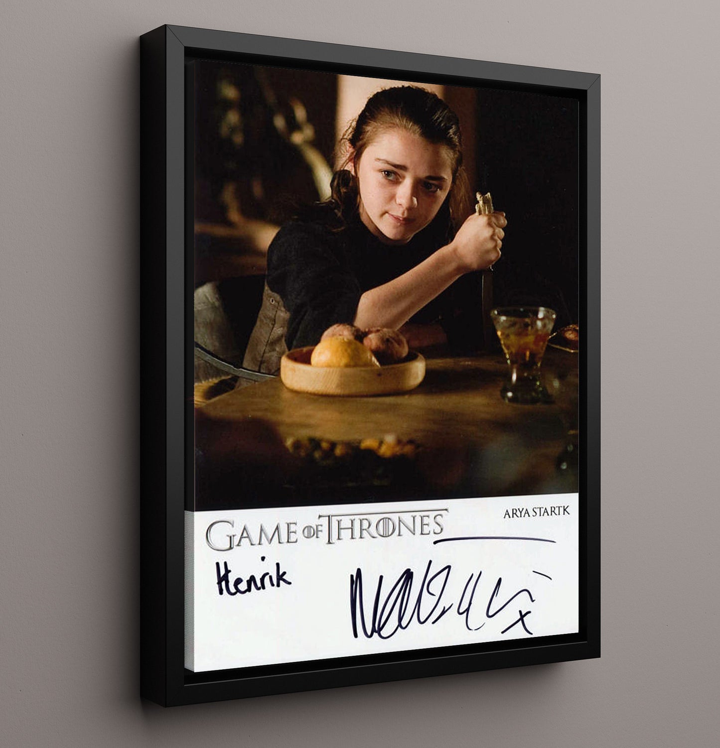 Game of Thrones - Maisie Williams (Arya Stark) Training Dagger Table Scene - Vintage Television Wall Art - 16x20 Framed Canvas wall art print - television decor