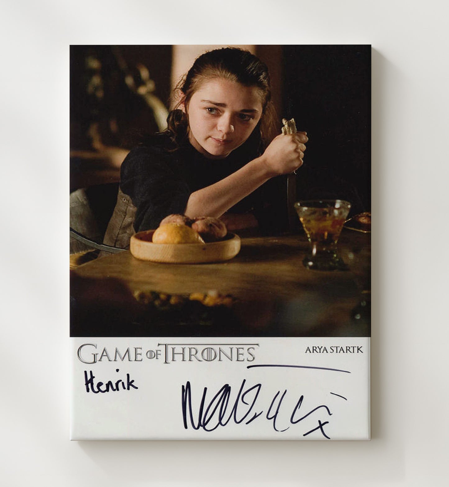 Game of Thrones - Maisie Williams (Arya Stark) Training Dagger Table Scene - Vintage Television Wall Art - 20x24 Canvas wall art print - television decor
