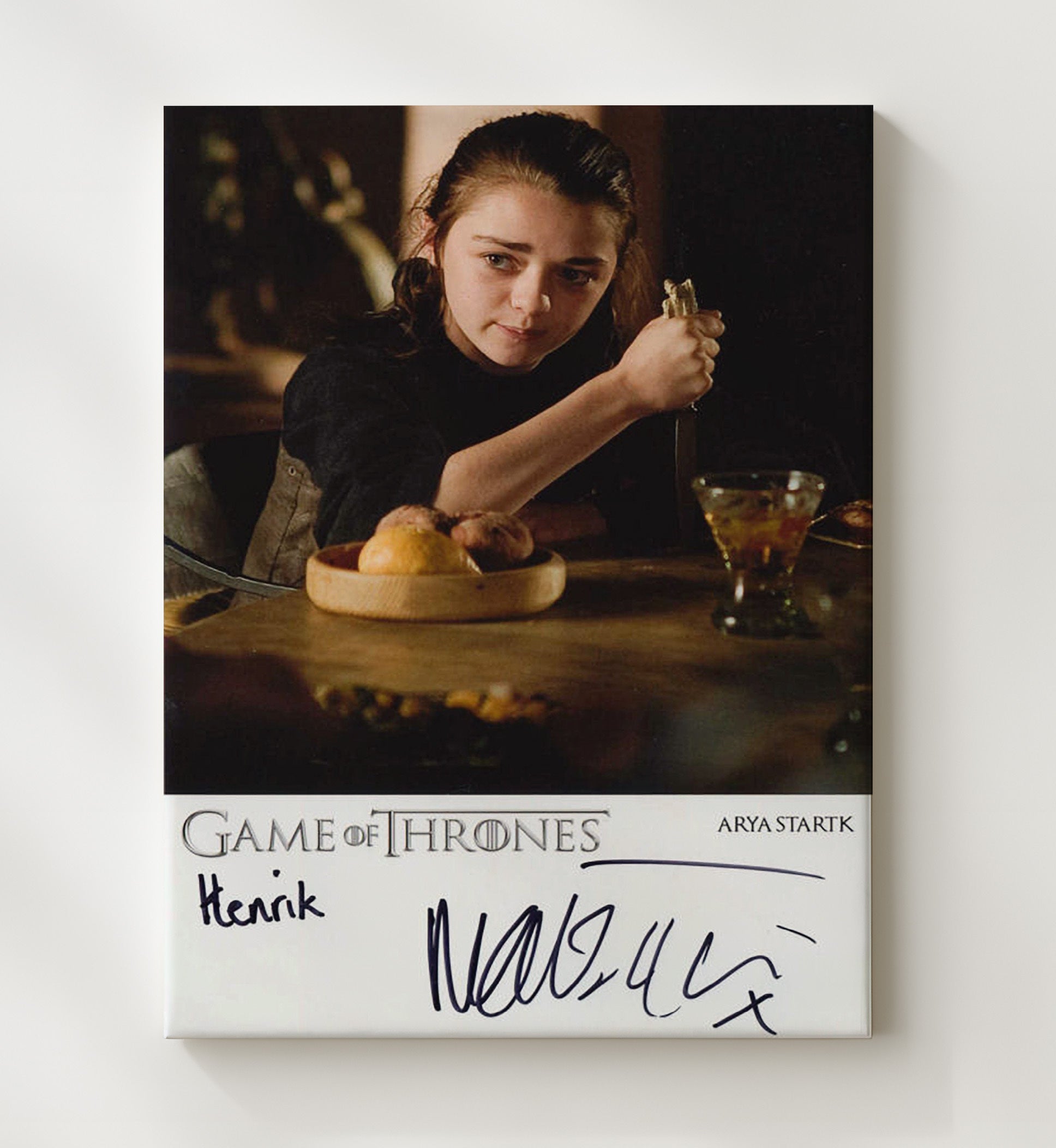Game of Thrones - Maisie Williams (Arya Stark) Training Dagger Table Scene - Vintage Television Wall Art - 20x24 Canvas wall art print - television decor