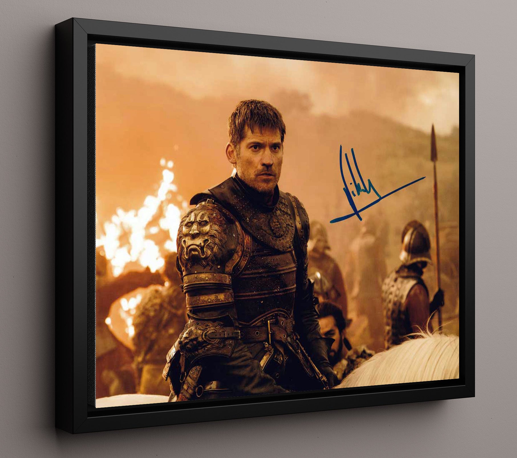 Game of Thrones - Nikolaj Coster-Waldau (Jaime Lannister) Battlefield Armor Stand - Vintage Television Wall Art - 16x20 Framed Canvas wall art print - television decor