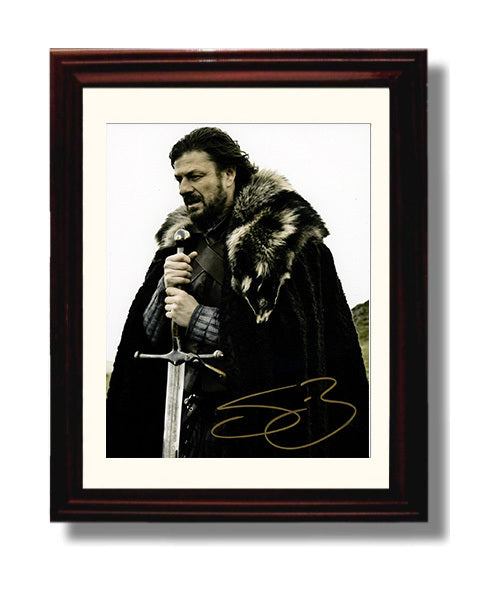 Game of Thrones - Sean Bean - Ned Stark Sword Winter - Vintage Television Wall Art - 8x10 Beveled Frame wall art print - television decor