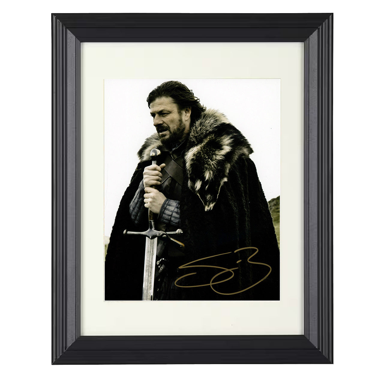 Game of Thrones – Sean Bean – Ned Stark Sword Winter Image – 8x10 black beveled framed television wall art