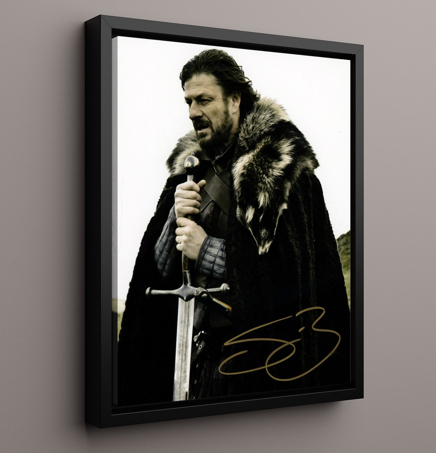 Game of Thrones - Sean Bean - Ned Stark Sword Winter - Vintage Television Wall Art - 16x20 Framed Canvas wall art print - television decor