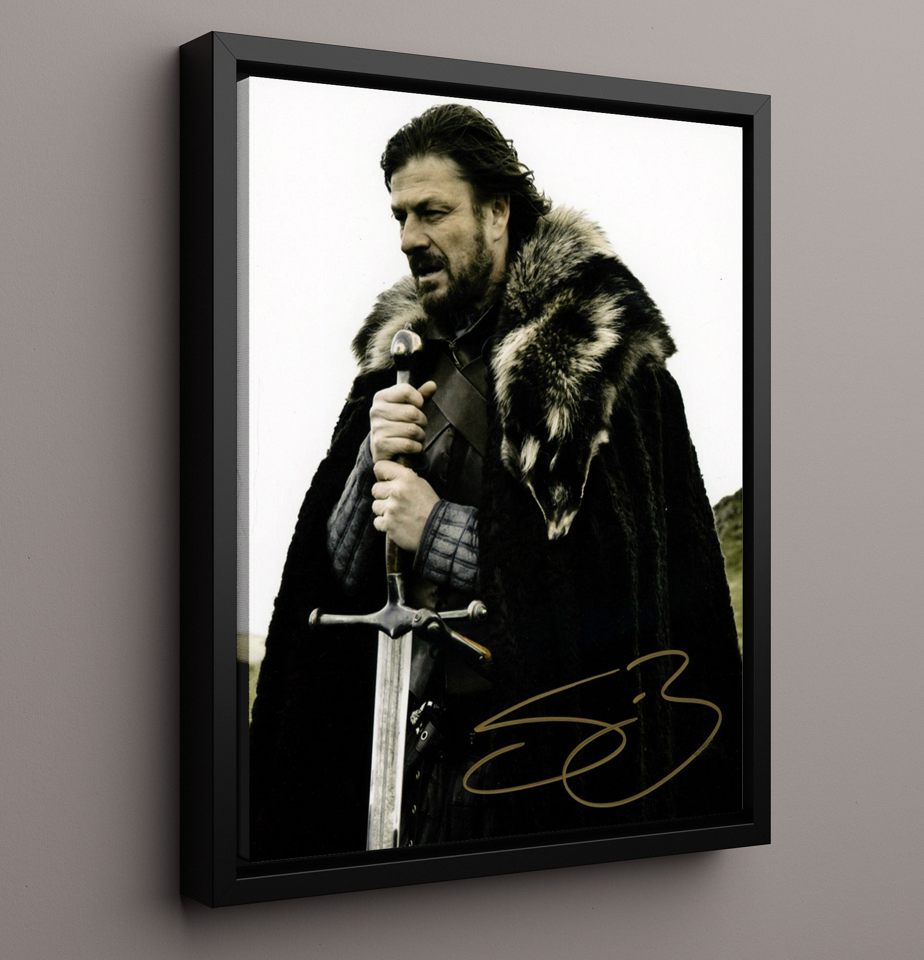 Game of Thrones - Sean Bean - Ned Stark Sword Winter - Vintage Television Wall Art - 16x20 Framed Canvas wall art print - television decor