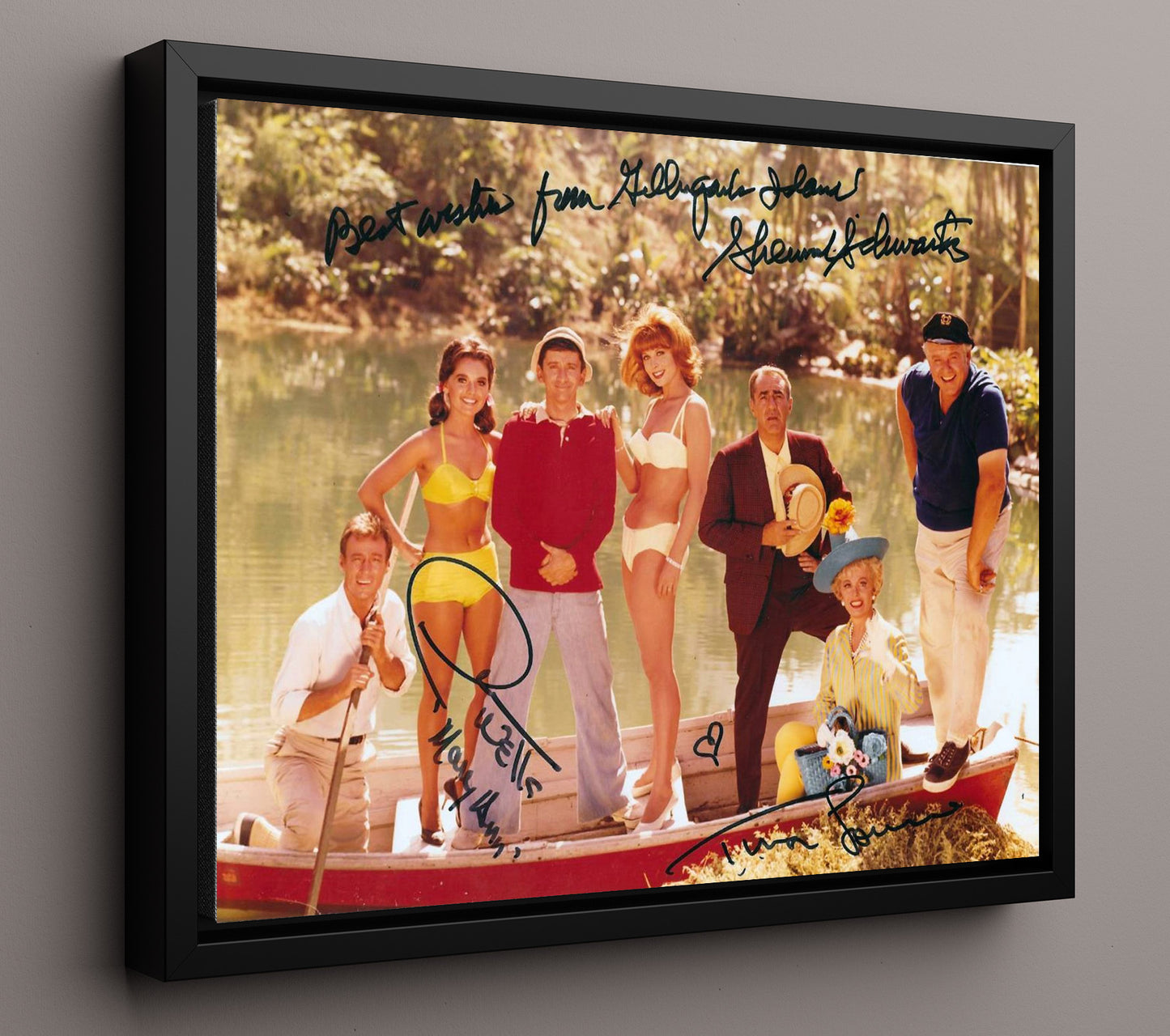 Gilligans Island - Tina Louise (Ginger Grant) Ensemble Lagoon Boat Cast Scene - Vintage Television Wall Art - 16x20 Framed Canvas wall art print - television decor