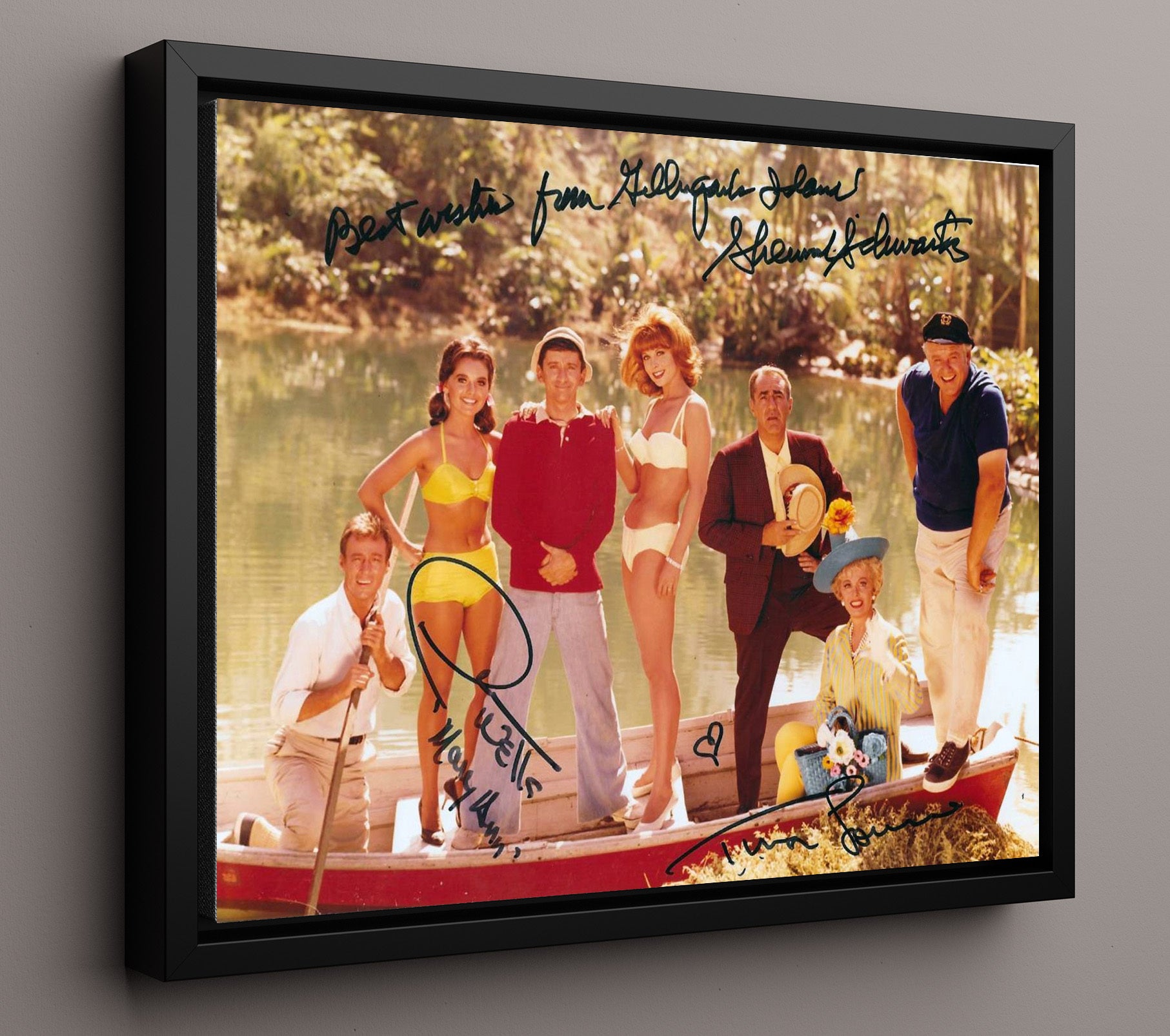 Gilligans Island - Tina Louise (Ginger Grant) Ensemble Lagoon Boat Cast Scene - Vintage Television Wall Art - 16x20 Framed Canvas wall art print - television decor