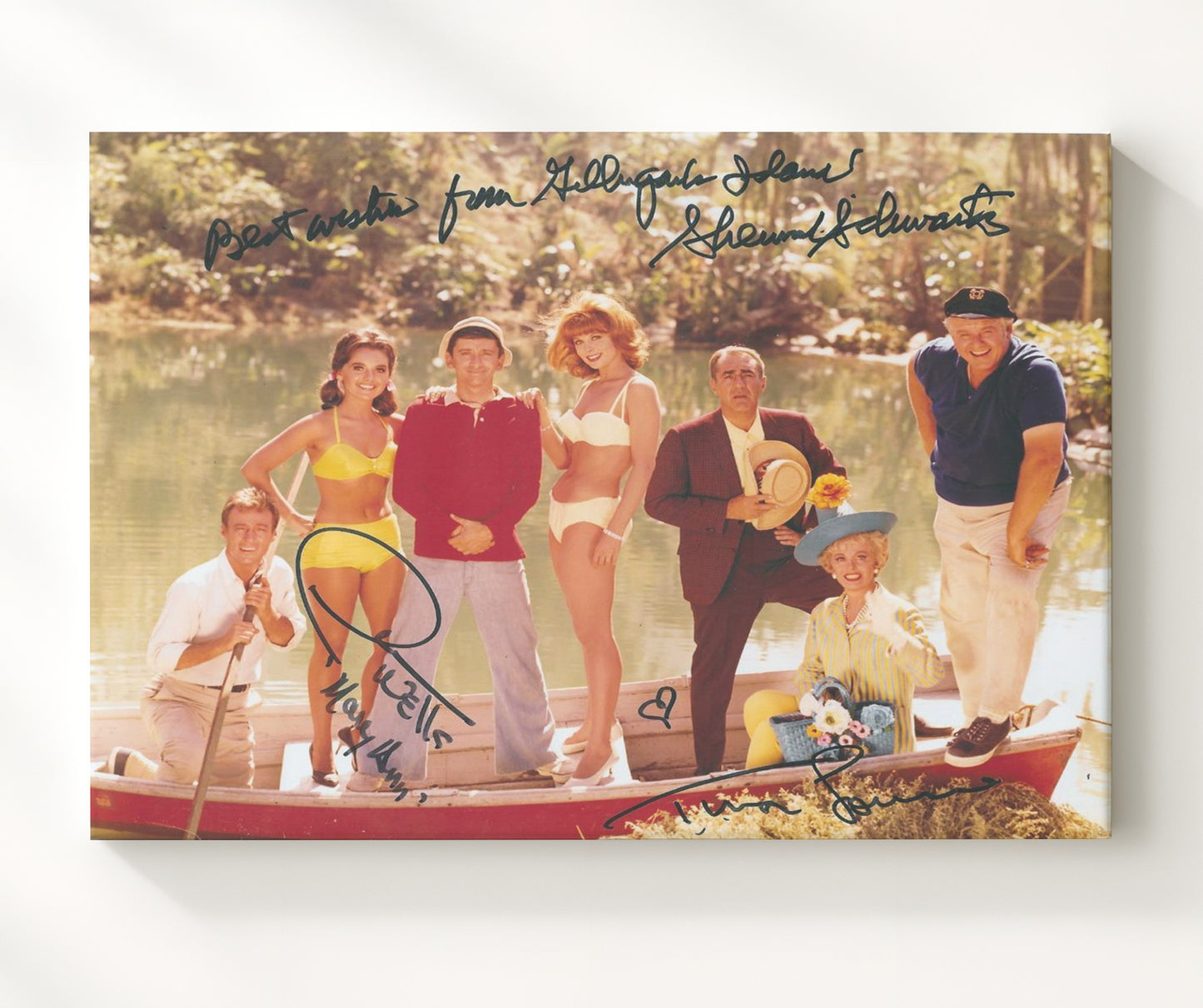Gilligans Island - Tina Louise (Ginger Grant) Ensemble Lagoon Boat Cast Scene - Vintage Television Wall Art - 20x24 Canvas wall art print - television decor
