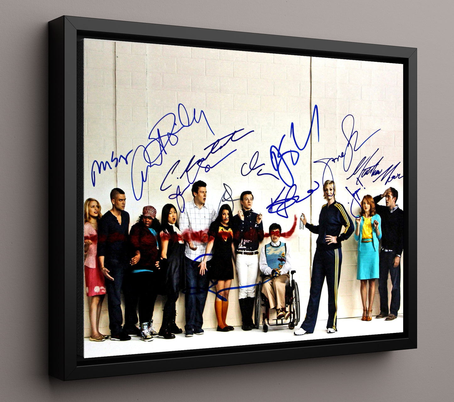 Glee - Lea Michele (Rachel Berry) Ensemble Choir Lineup Cast Scene - Vintage Television Wall Art - 16x20 Framed Canvas wall art print - television decor