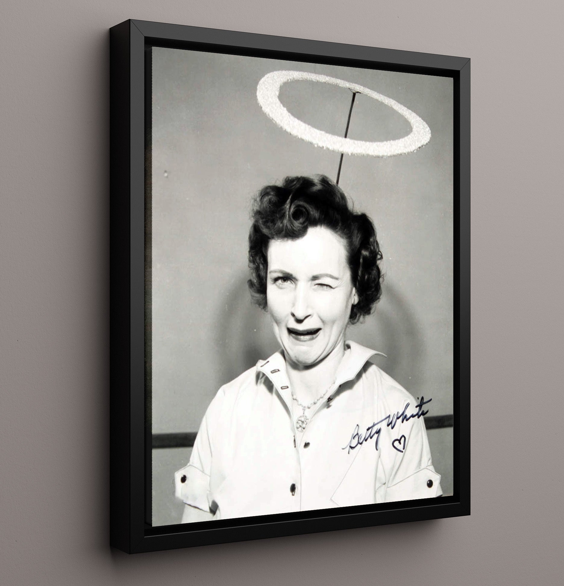 Golden Girls - Betty White Halo Wink Comedy Icon - Vintage Television Wall Art - 16x20 Framed Canvas wall art print - television decor