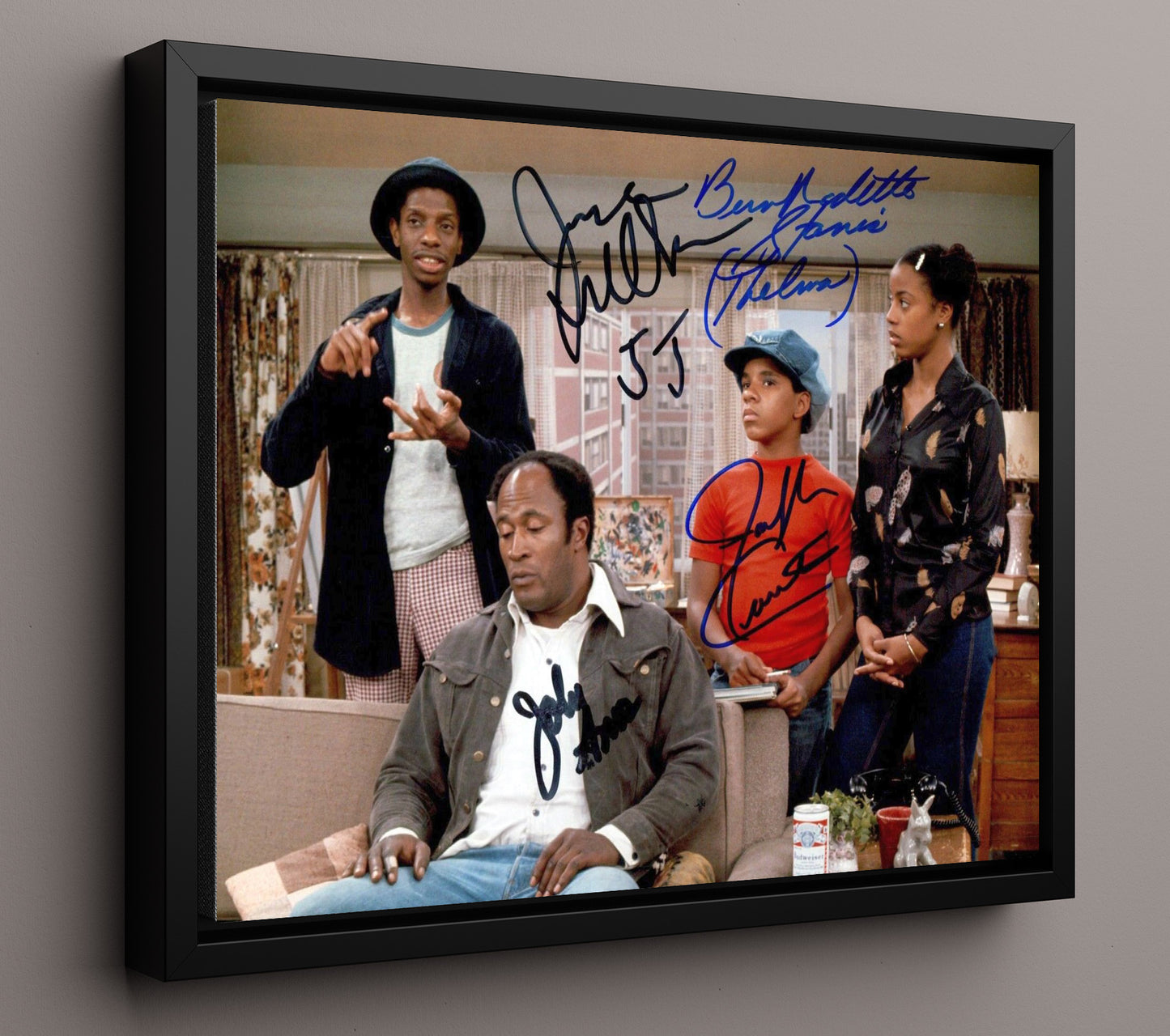 Good Times - Jimmie Walker (J.J. Evans) Family Living Room Scene - Vintage Television Wall Art - 16x20 Framed Canvas wall art print - television decor
