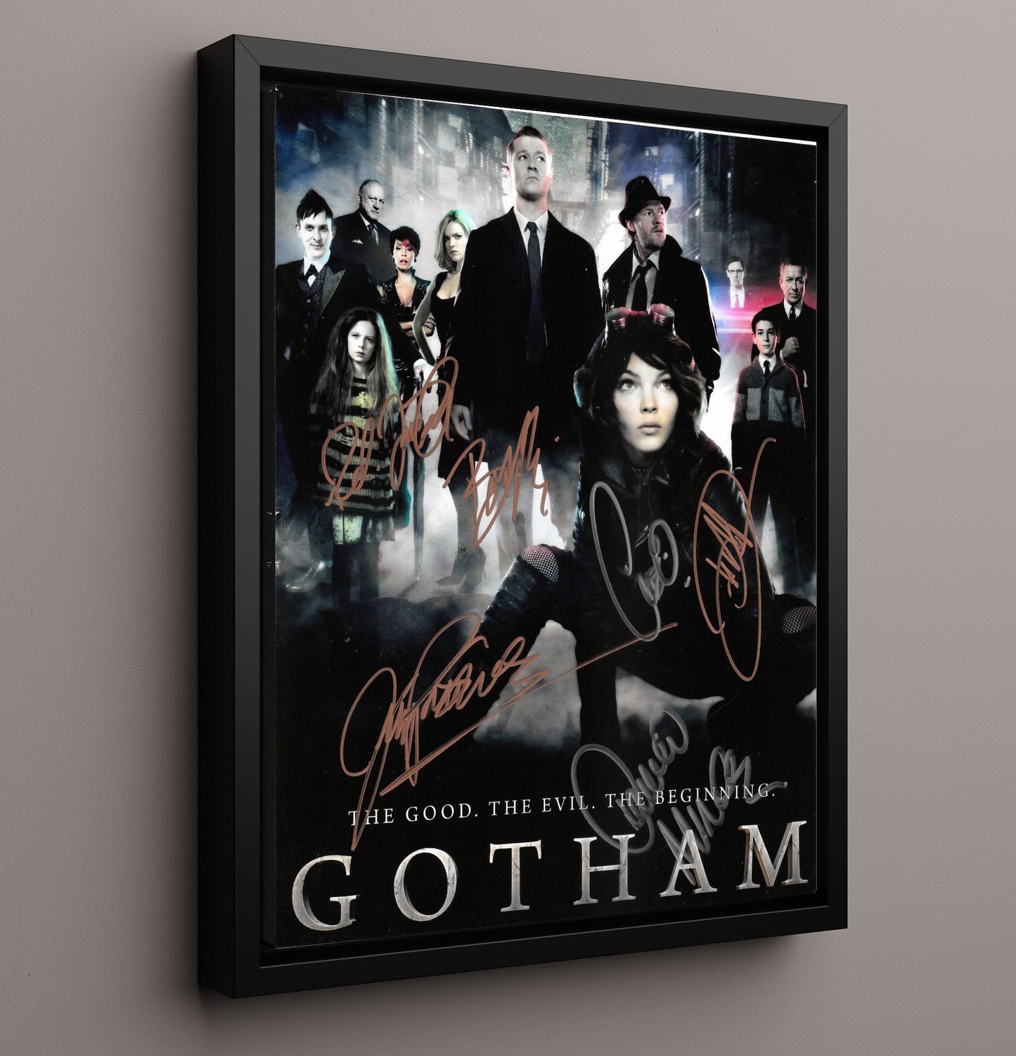 Gotham - Cast Gotham City Ensemble Poster - Vintage Television Wall Art - 16x20 Framed Canvas wall art print - television decor