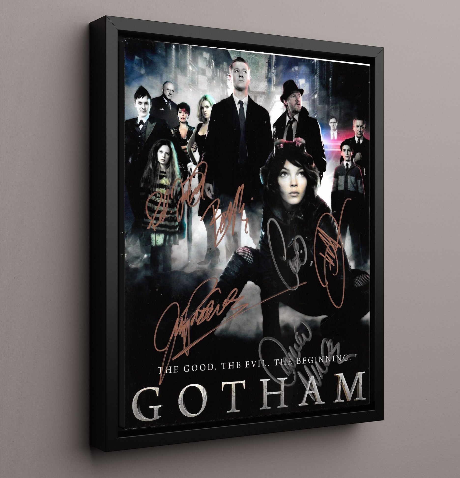 Gotham - Cast Gotham City Ensemble Poster - Vintage Television Wall Art - 16x20 Framed Canvas wall art print - television decor