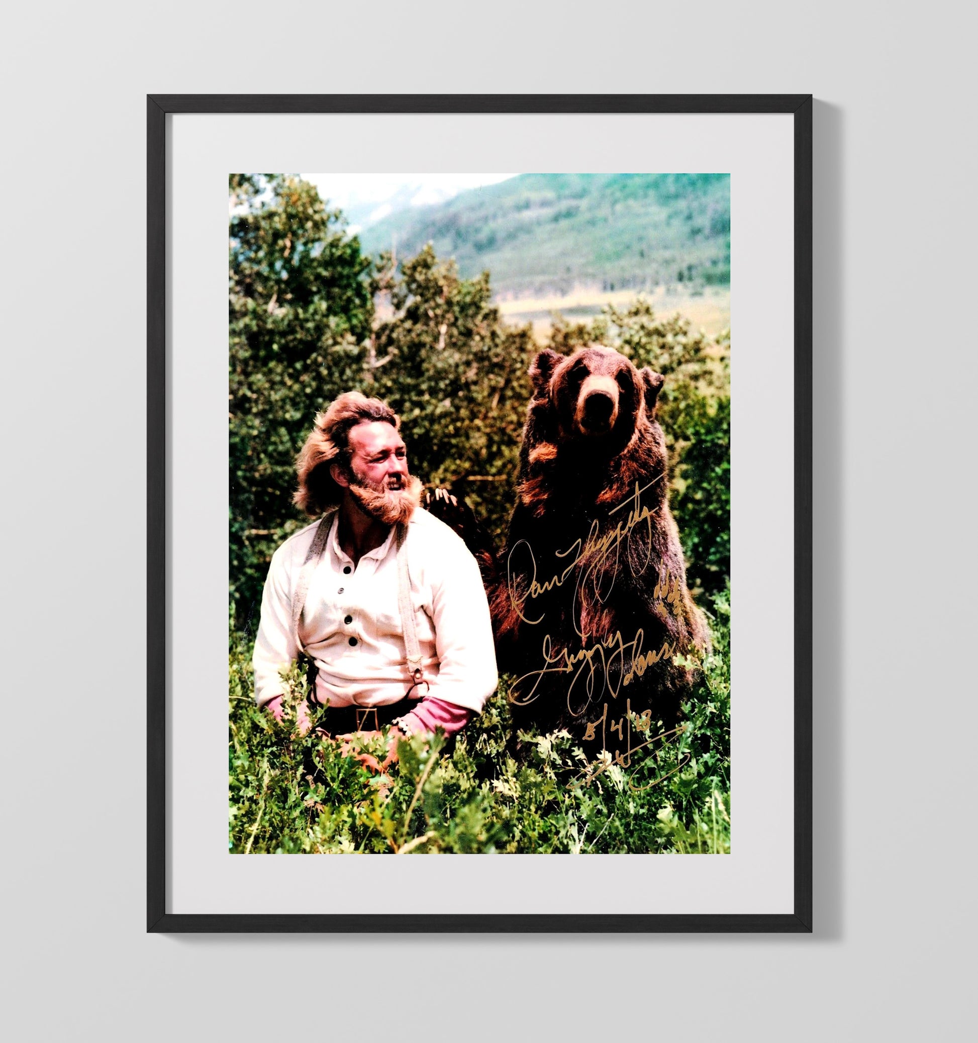 Grizzly Adams - Dan Haggerty with Bear - Vintage Television Wall Art - 16x20 Gallery Frame wall art print - television decor