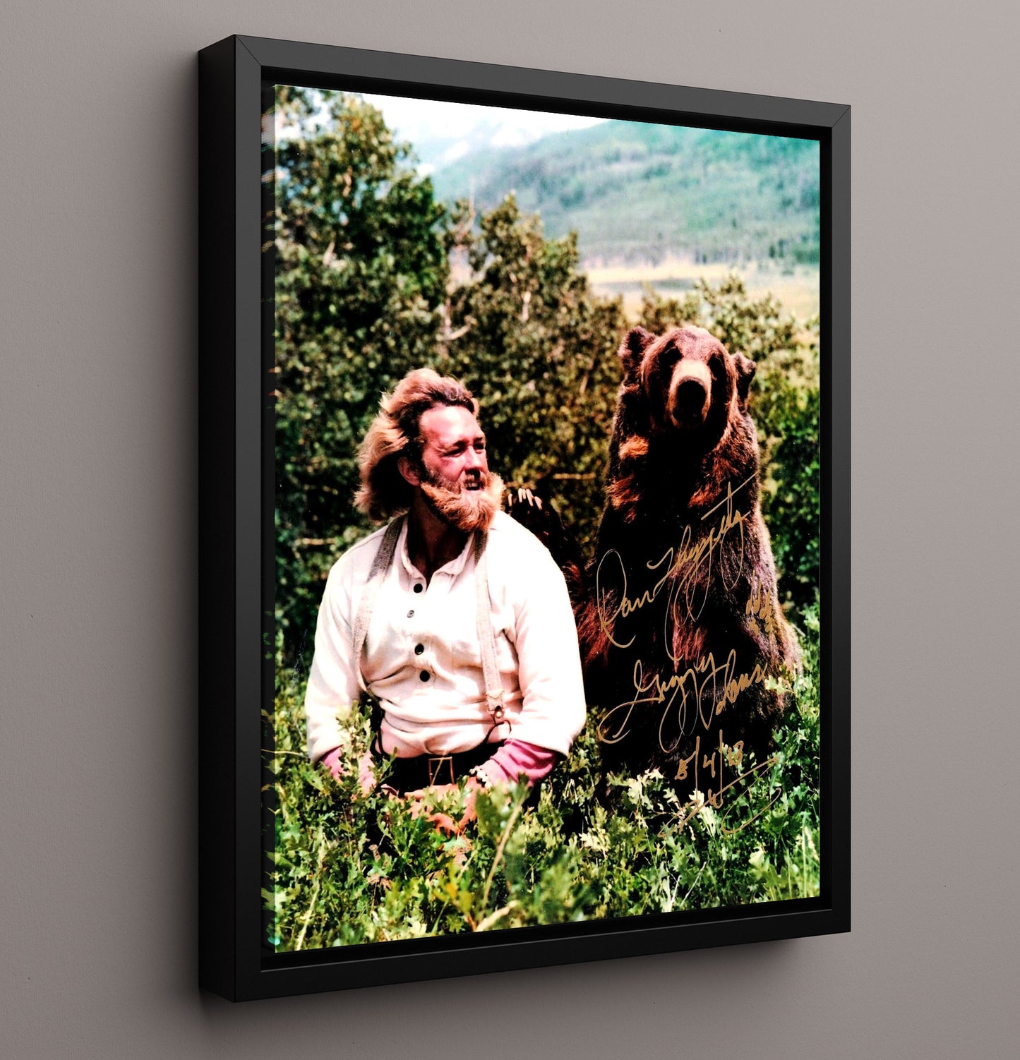 Grizzly Adams - Dan Haggerty with Bear - Vintage Television Wall Art - 16x20 Framed Canvas wall art print - television decor