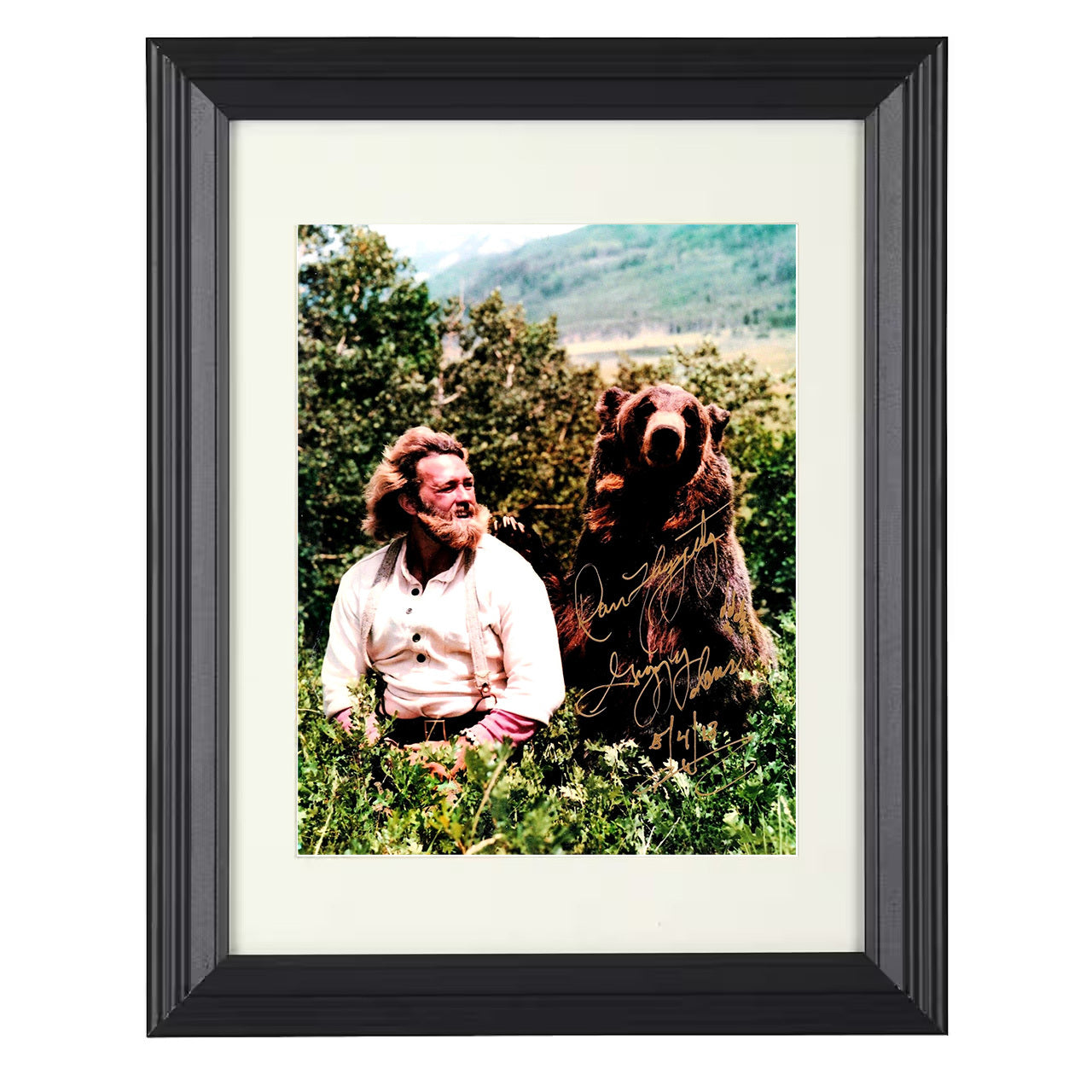 Grizzly Adams – Dan Haggerty with Bear – 8x10 black beveled framed television wall art