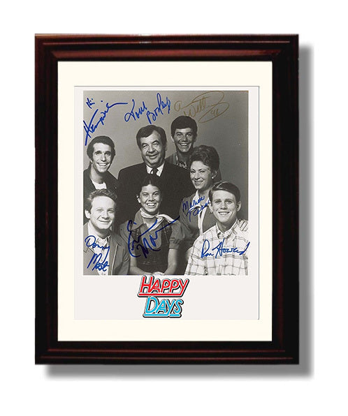 Happy Days - Cast Classic Sitcom Cast Signed Photo - Vintage Television Wall Art - 8x10 Beveled Frame wall art print - television decor