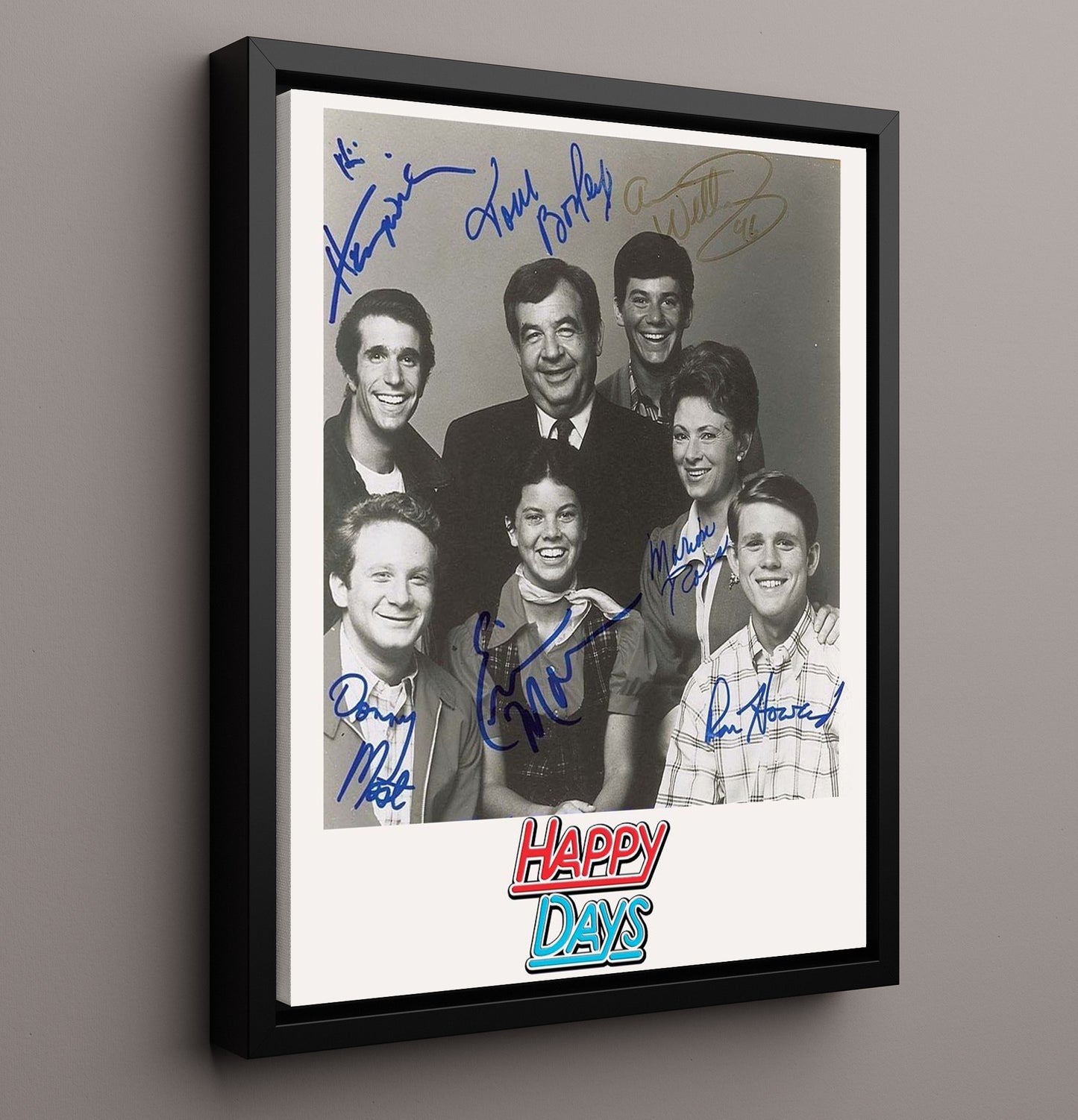Happy Days - Cast Classic Sitcom Cast Signed Photo - Vintage Television Wall Art - 16x20 Framed Canvas wall art print - television decor