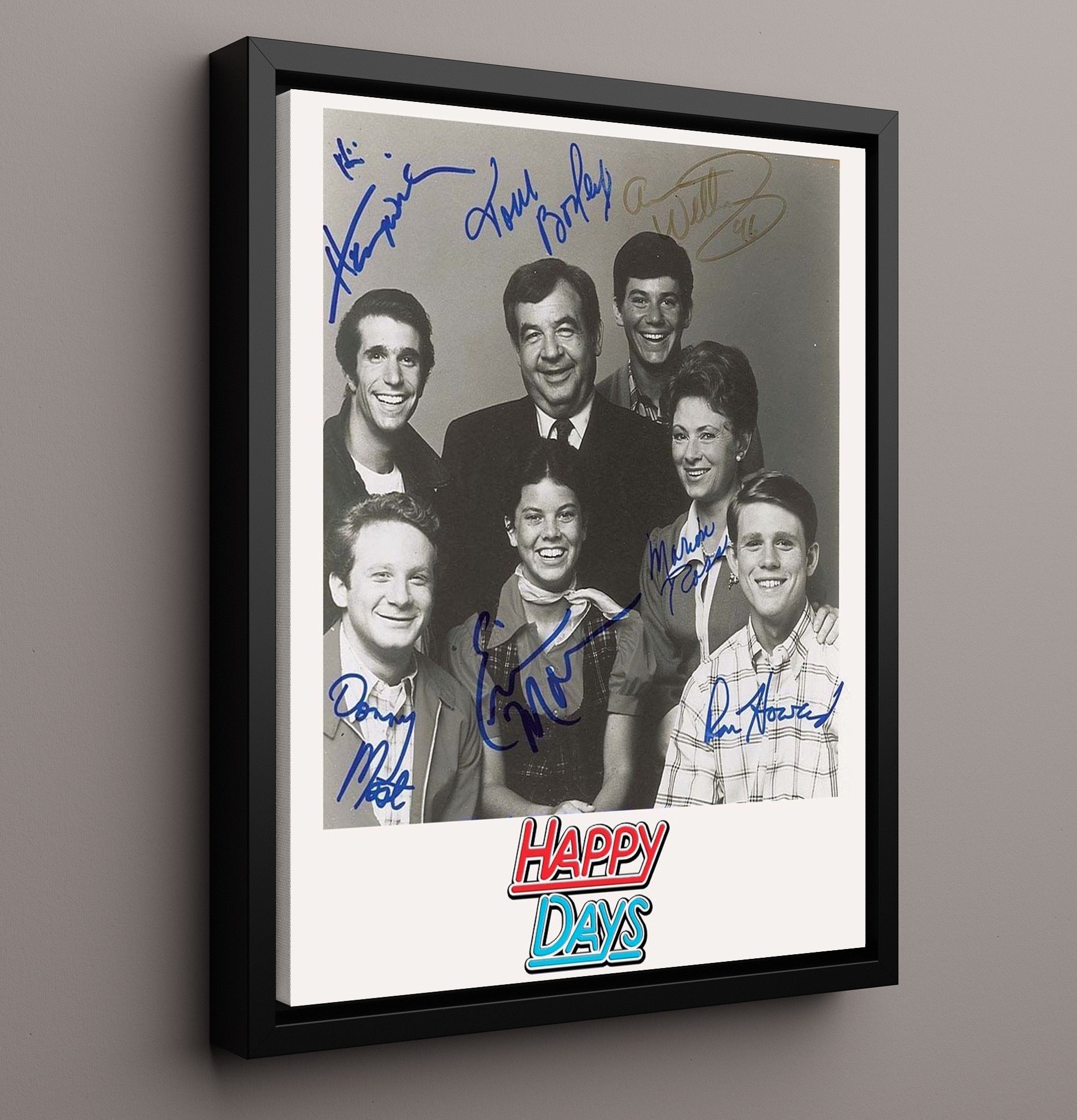 Happy Days - Cast Classic Sitcom Cast Signed Photo - Vintage Television Wall Art - 16x20 Framed Canvas wall art print - television decor