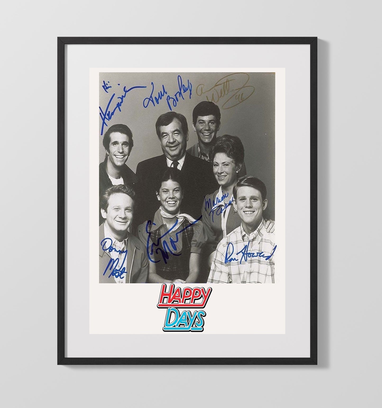 Happy Days - Cast Classic Sitcom Cast Signed Photo - Vintage Television Wall Art - 16x20 Gallery Frame wall art print - television decor