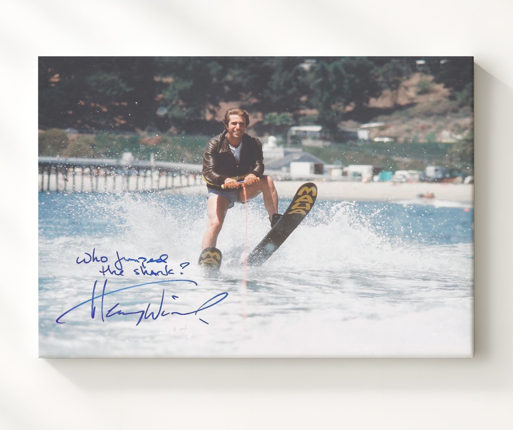 Happy Days - Henry Winkler (Arthur Fonzarelli) Waterski Shark Jump Scene - Vintage Television Wall Art - 20x24 Canvas wall art print - television decor