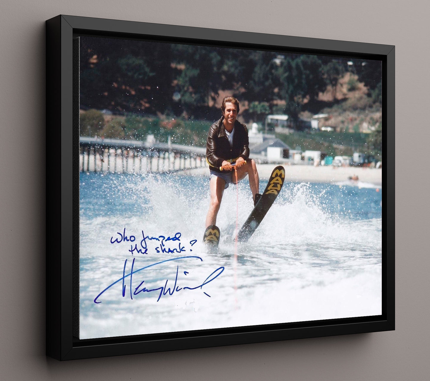Happy Days - Henry Winkler (Arthur Fonzarelli) Waterski Shark Jump Scene - Vintage Television Wall Art - 16x20 Framed Canvas wall art print - television decor