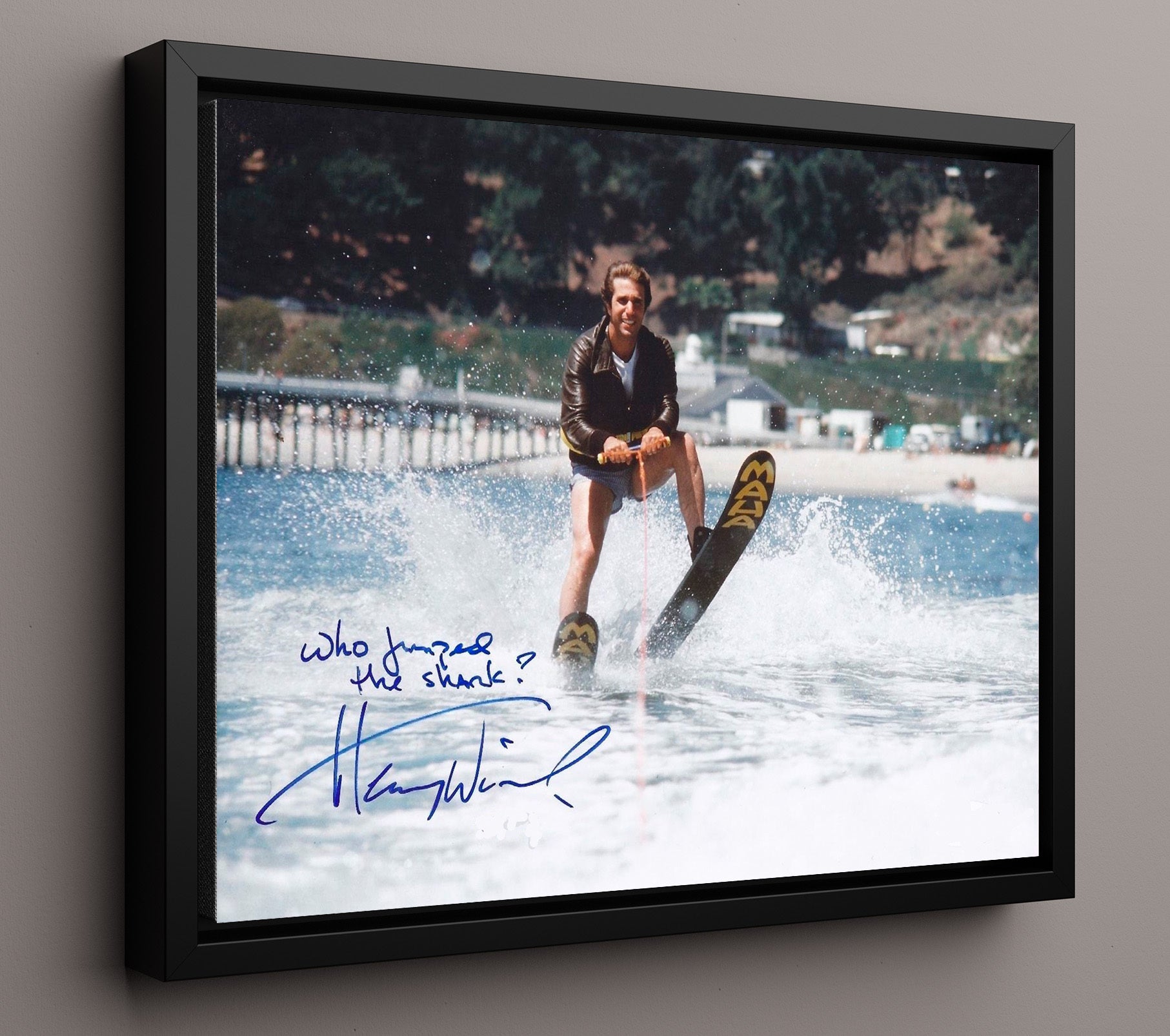 Happy Days - Henry Winkler (Arthur Fonzarelli) Waterski Shark Jump Scene - Vintage Television Wall Art - 16x20 Framed Canvas wall art print - television decor