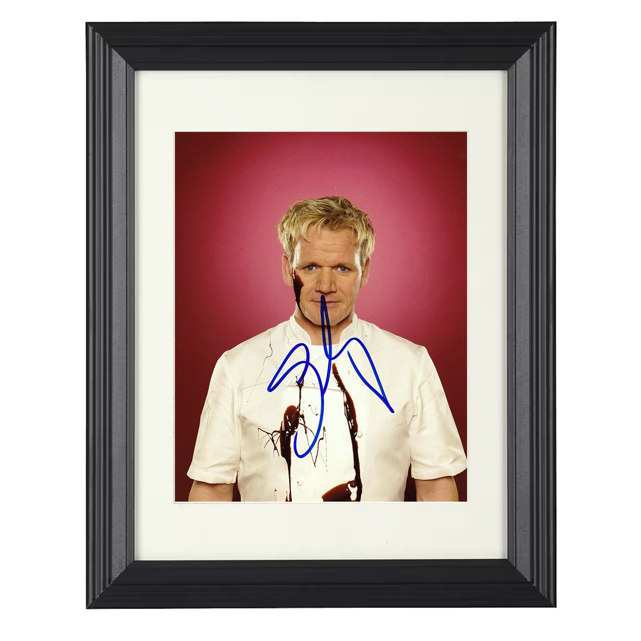 Hells Kitchen – Gordon Ramsay Chocolate Splatter Chef Jacket – 8x10 black beveled framed television wall art