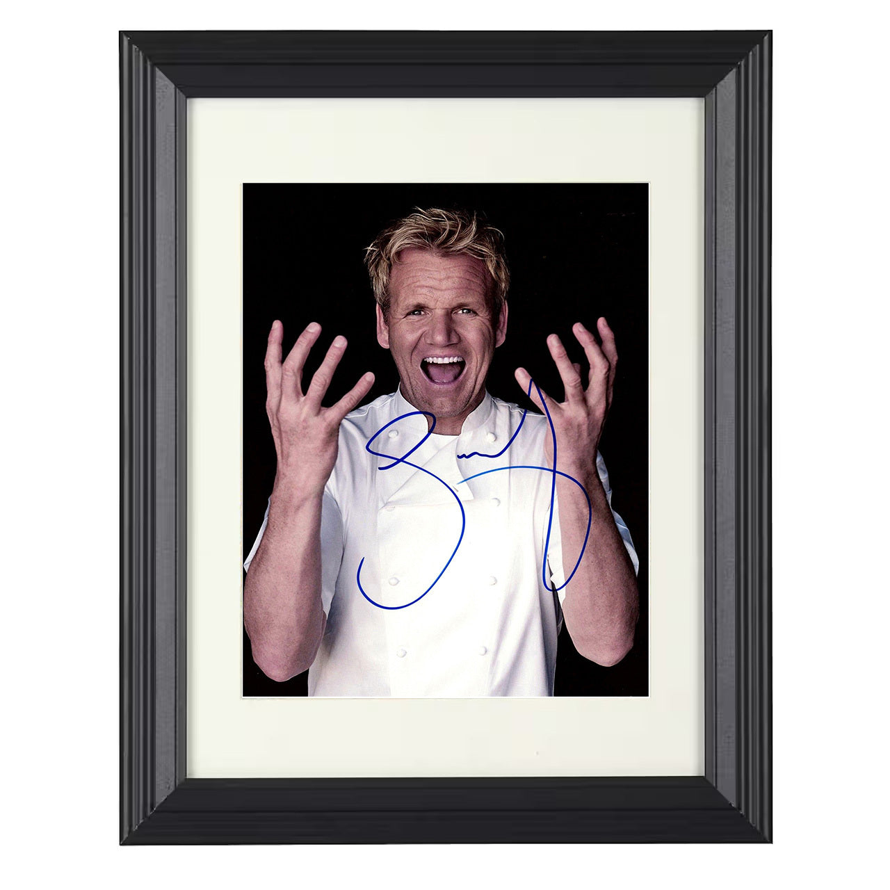 Hells Kitchen – Gordon Ramsay Shouting Chef Expression – 8x10 black beveled framed television wall art